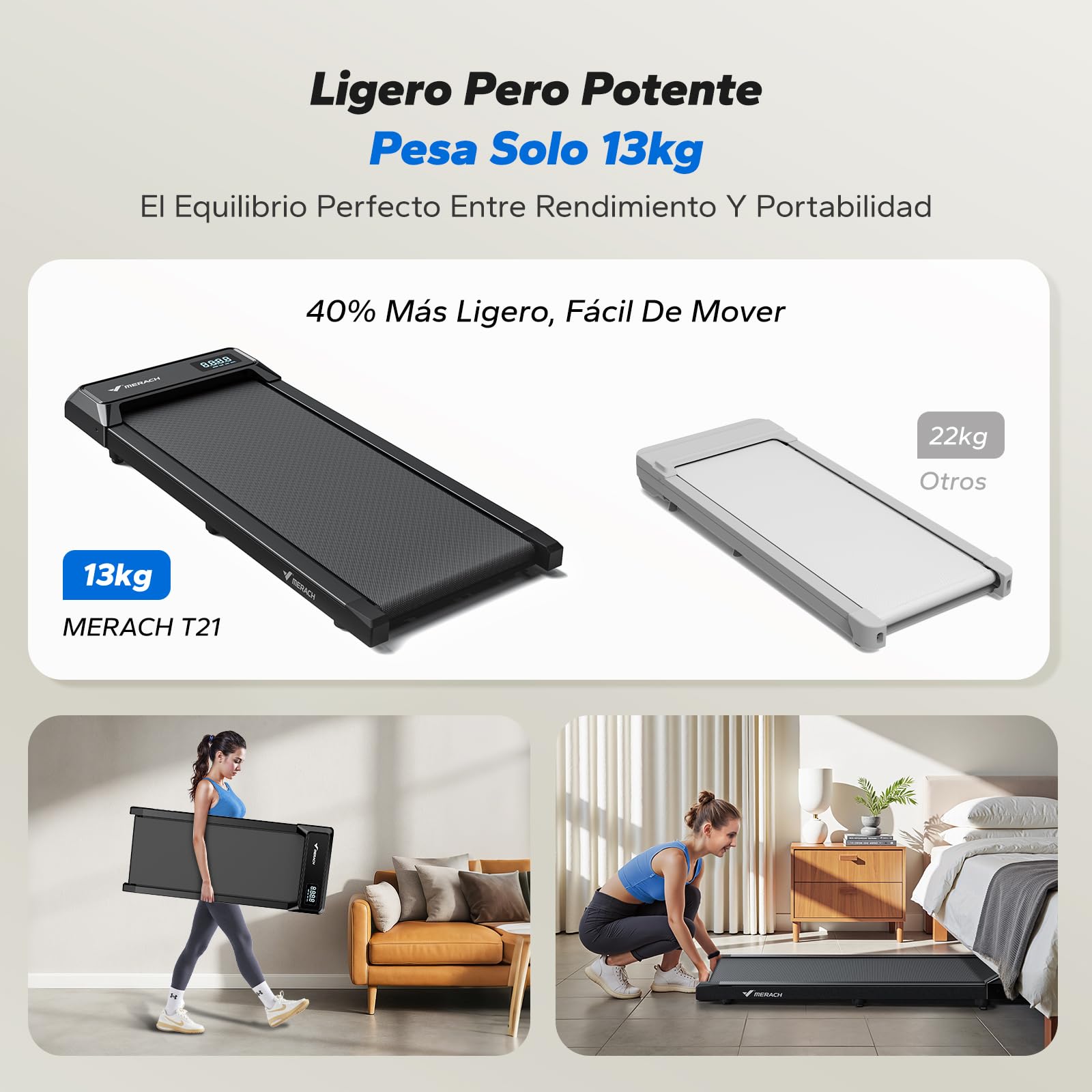 MERACH T21 Cinta de Correr, 3 en 1 Cinta de Andar, 2.5HP Walking Pad | Caminadora Electrica para Casa, Treadmill Compacta para casa y Oficina, App, Pantalla LED, Control Remoto Magnético