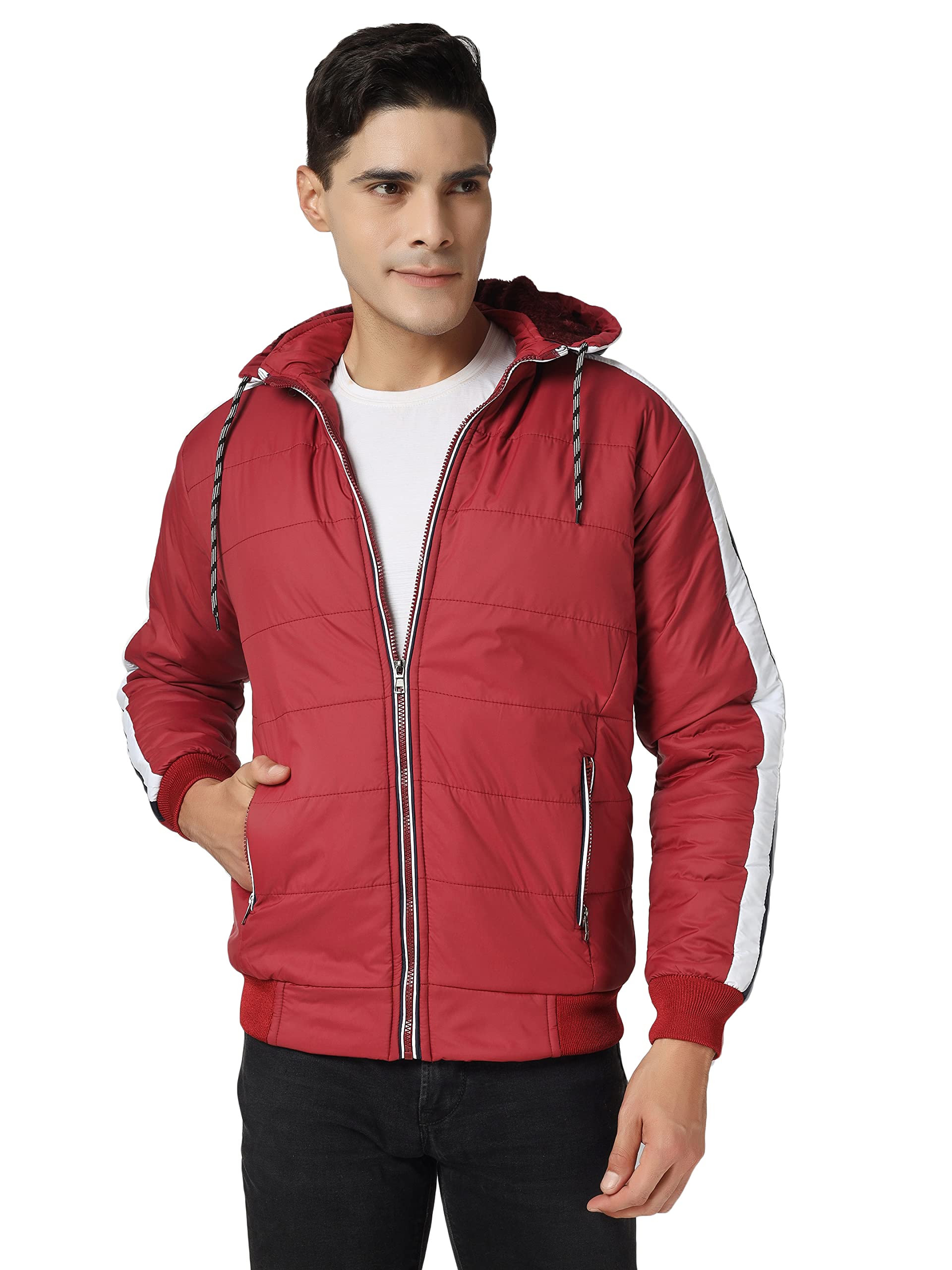 Ico Blue Stor Polyester Men's Solid Regular Hooded Neck Jacket (IN, Alpha, Large, Regular, MAROON2) 2