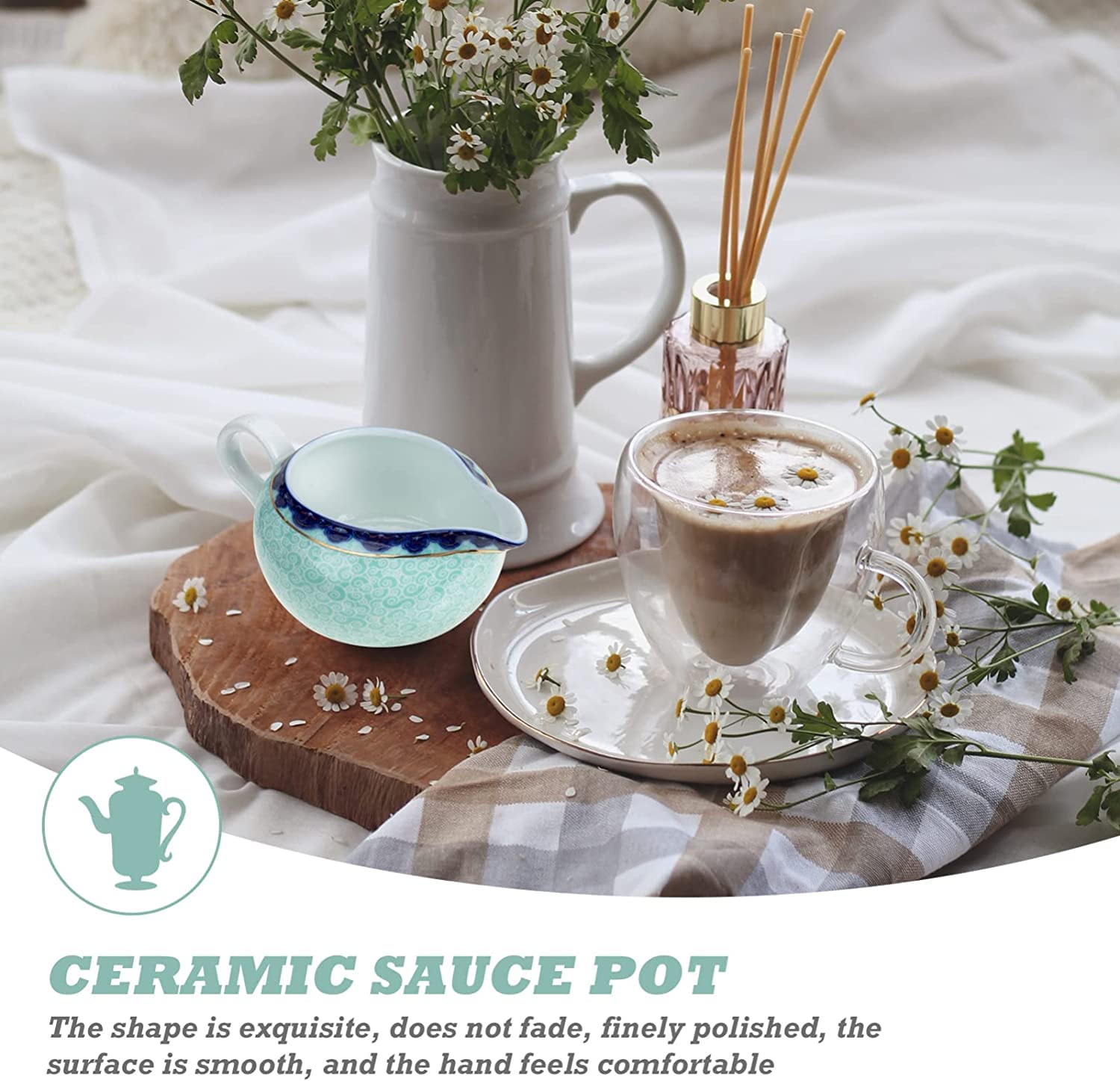 MRKU Pot à Lait, saucière, Verre à Eau, pichet, crémier, Distributeur de café, sucrier, Bol à Sauce en céramique, pichet à mousser