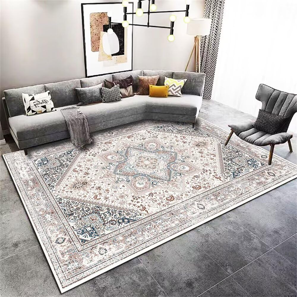 Carpette salon vintage bleue de 150x200cm pour transformer votre bureau en espace accueillant