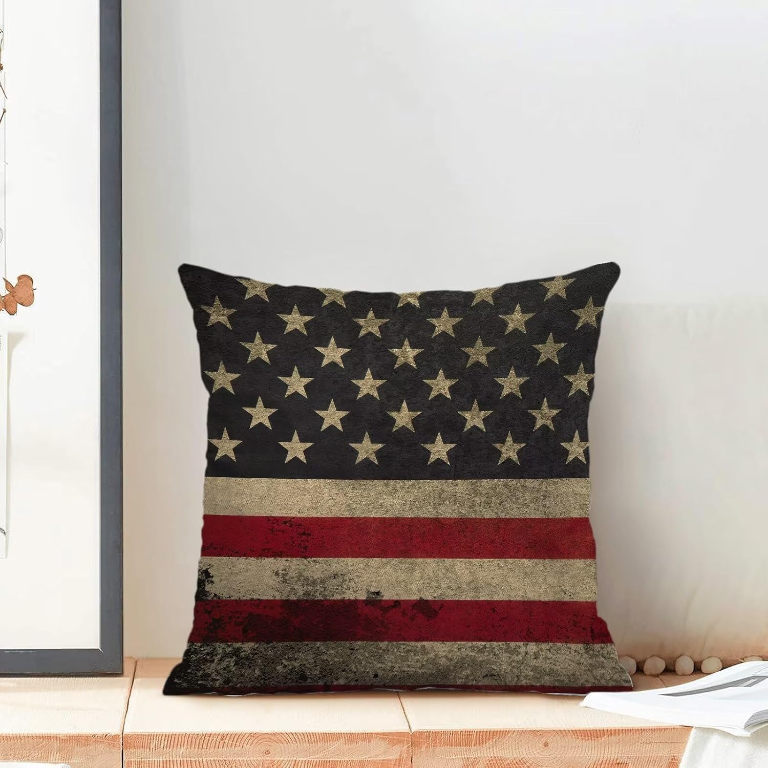 4th of July Patriotic Pillow Covers 24x24 Inch Set of 2, American Retro Flag Decorative Throw Pillowcase Independence Day Farmhouse Outdoor Cushion Cover for Sofa Couch Living Room Bed Decor