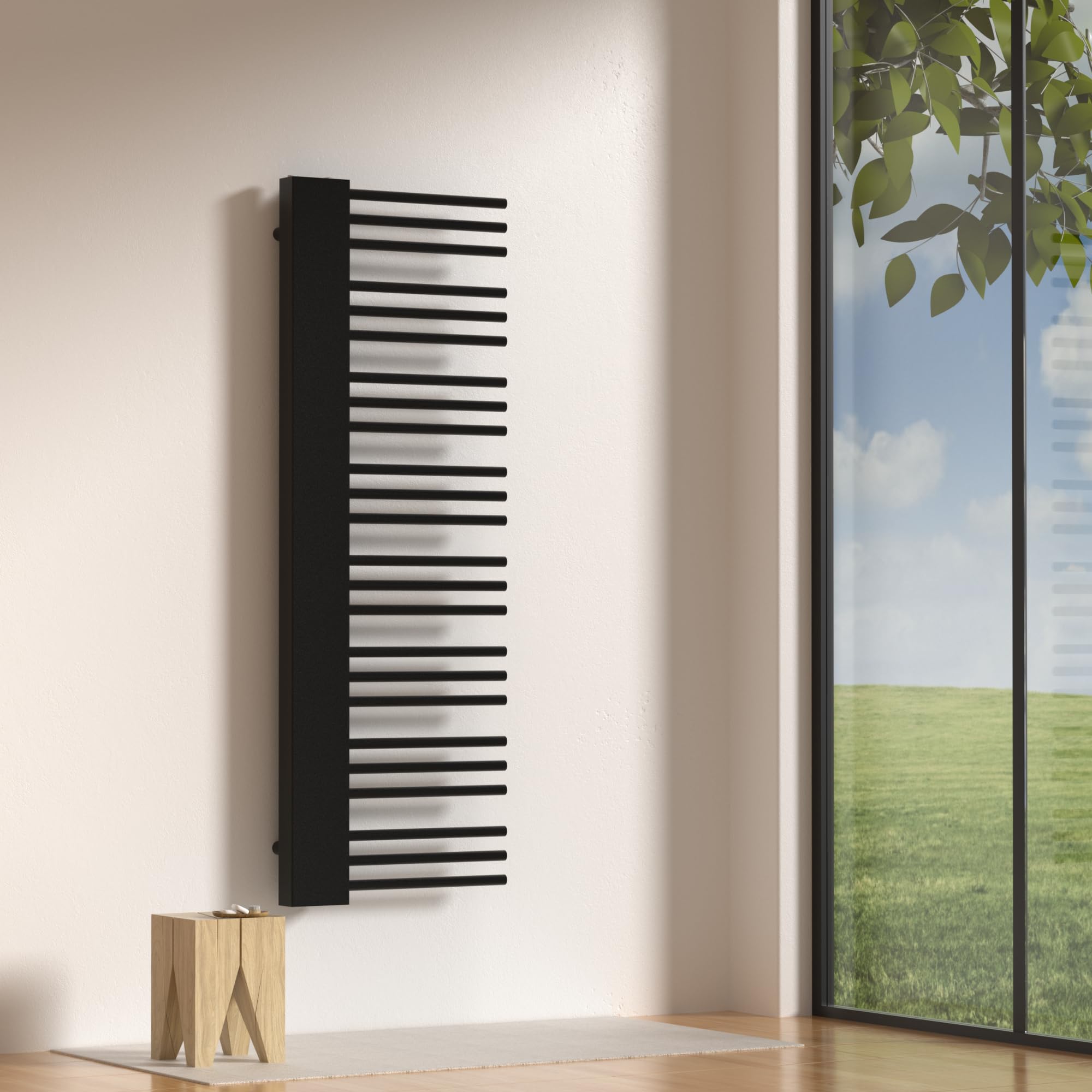 [neu.haus] Scalda Asciugamani da Parete Scaldasalviette ad Acqua Calda Radiatore per Bagno Termoarredo in Acciaio 146 x 45 cm 558 W Nero