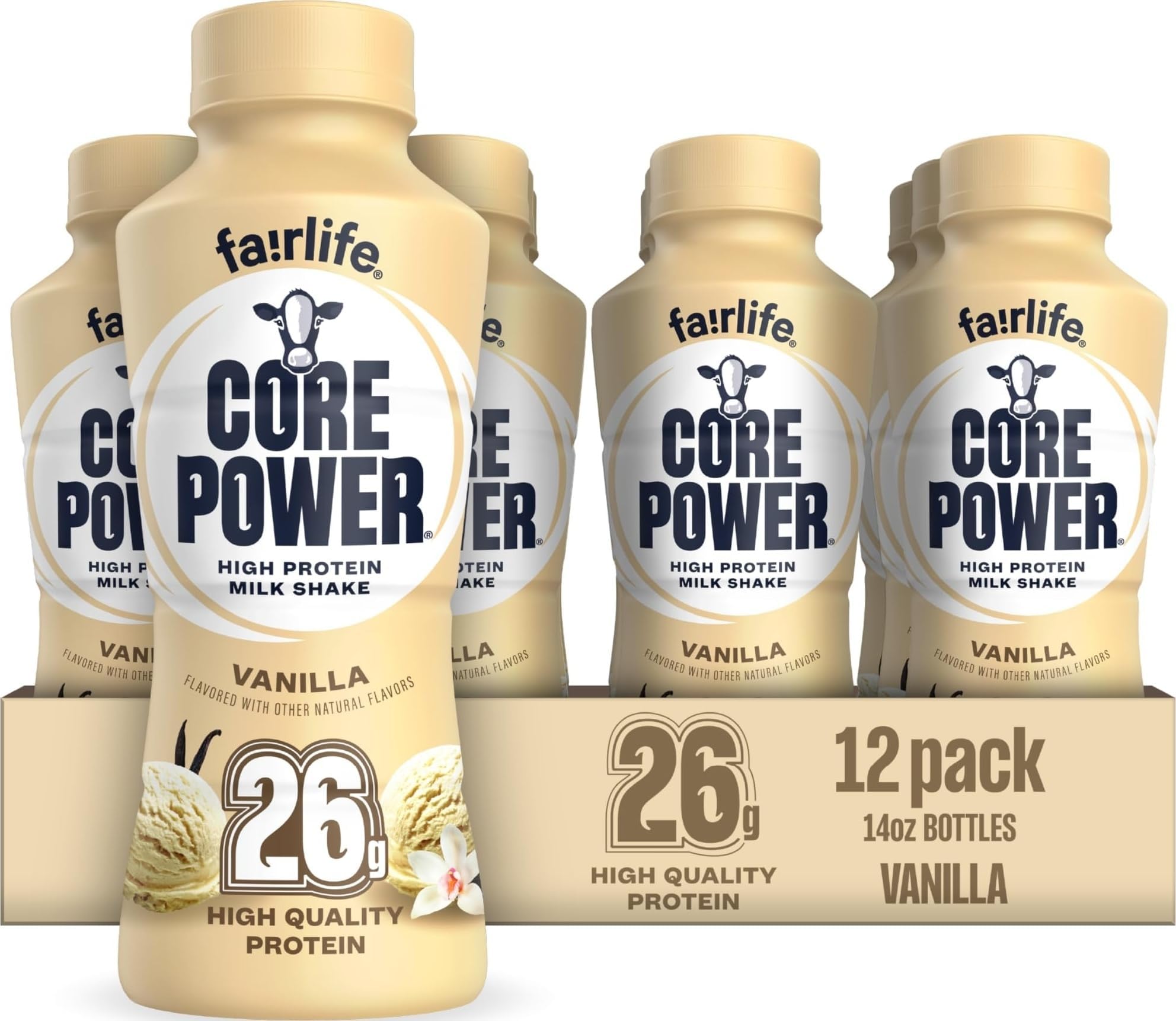 Protein Shake, Vanilla, 26g Bottle, 14oz, 12 Pack