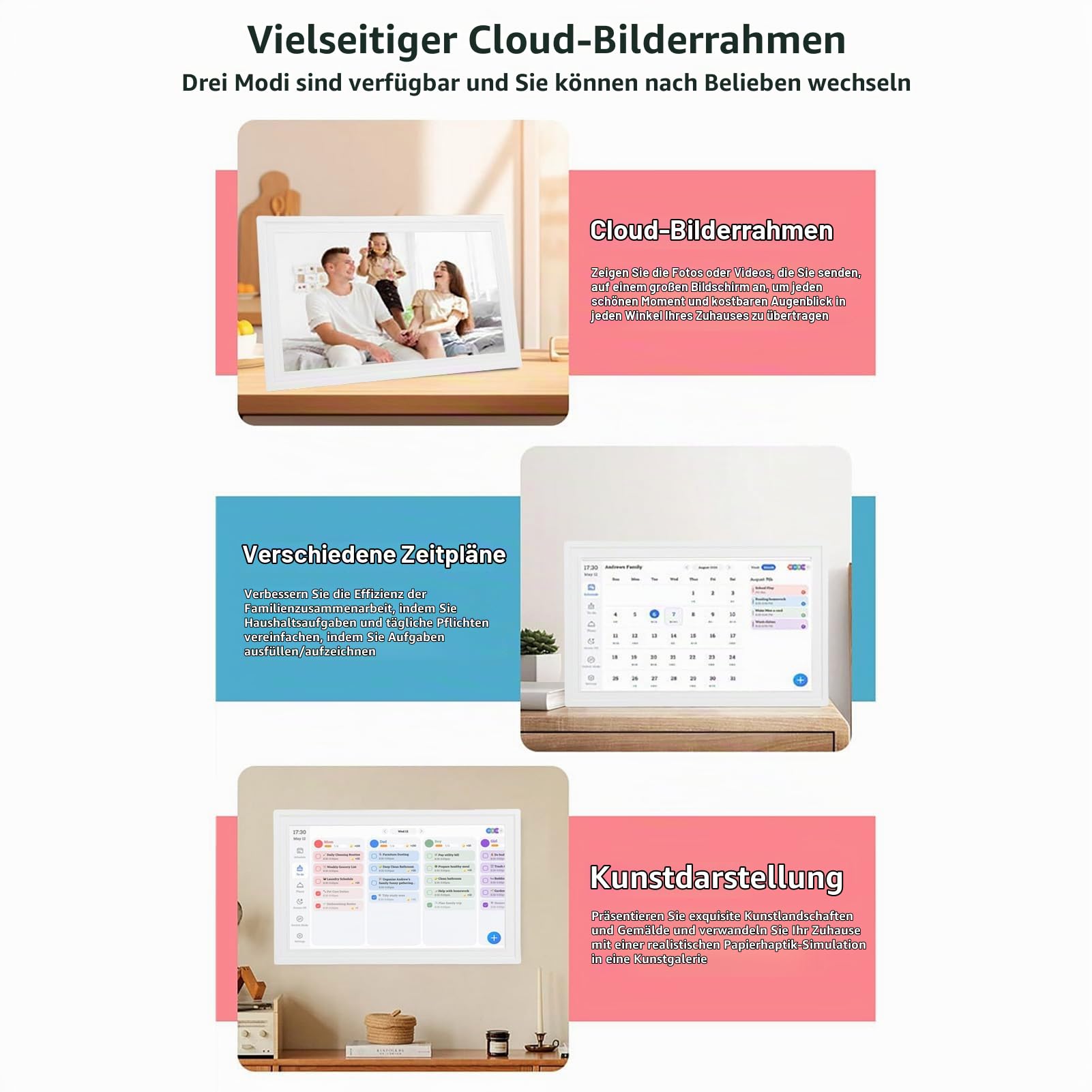 Elprico 15,6 Zoll Digitaler Kalender, Elektronischer Wandkalender mit Touchscreen, Digitaler Fotorahmen für Familienpläne und Fotos (reines Weiß)