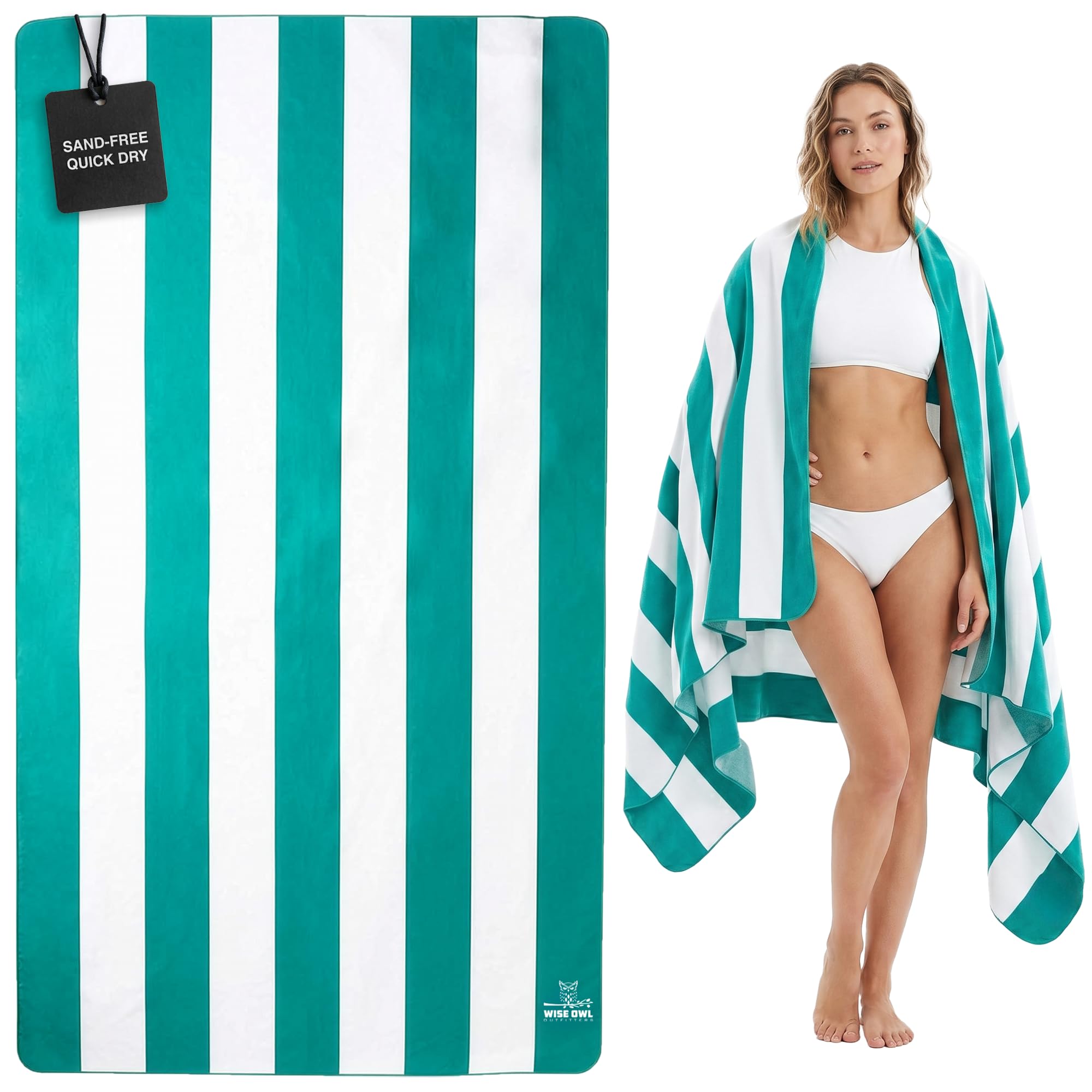 Wise Owl Microfiber Beach Towel - Extra Large Quick Dry Beach Towel Oversized, Super Absorbant Beach & Swim Towels - 7ft x 4ft (Green)-image-49