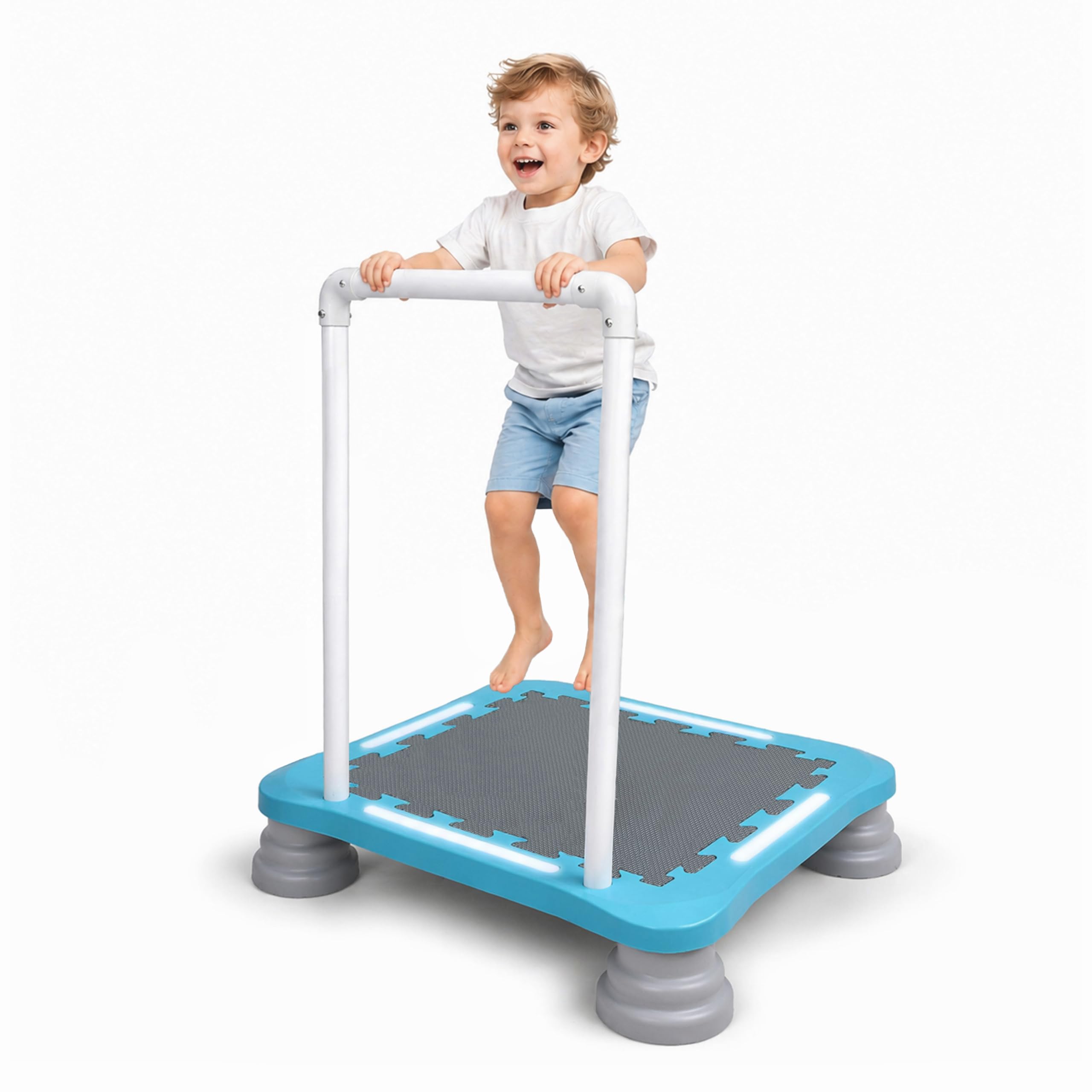 Kids Trampoline,Sensory Toddler Trampoline with Lights,Music,Handrail,Blue
