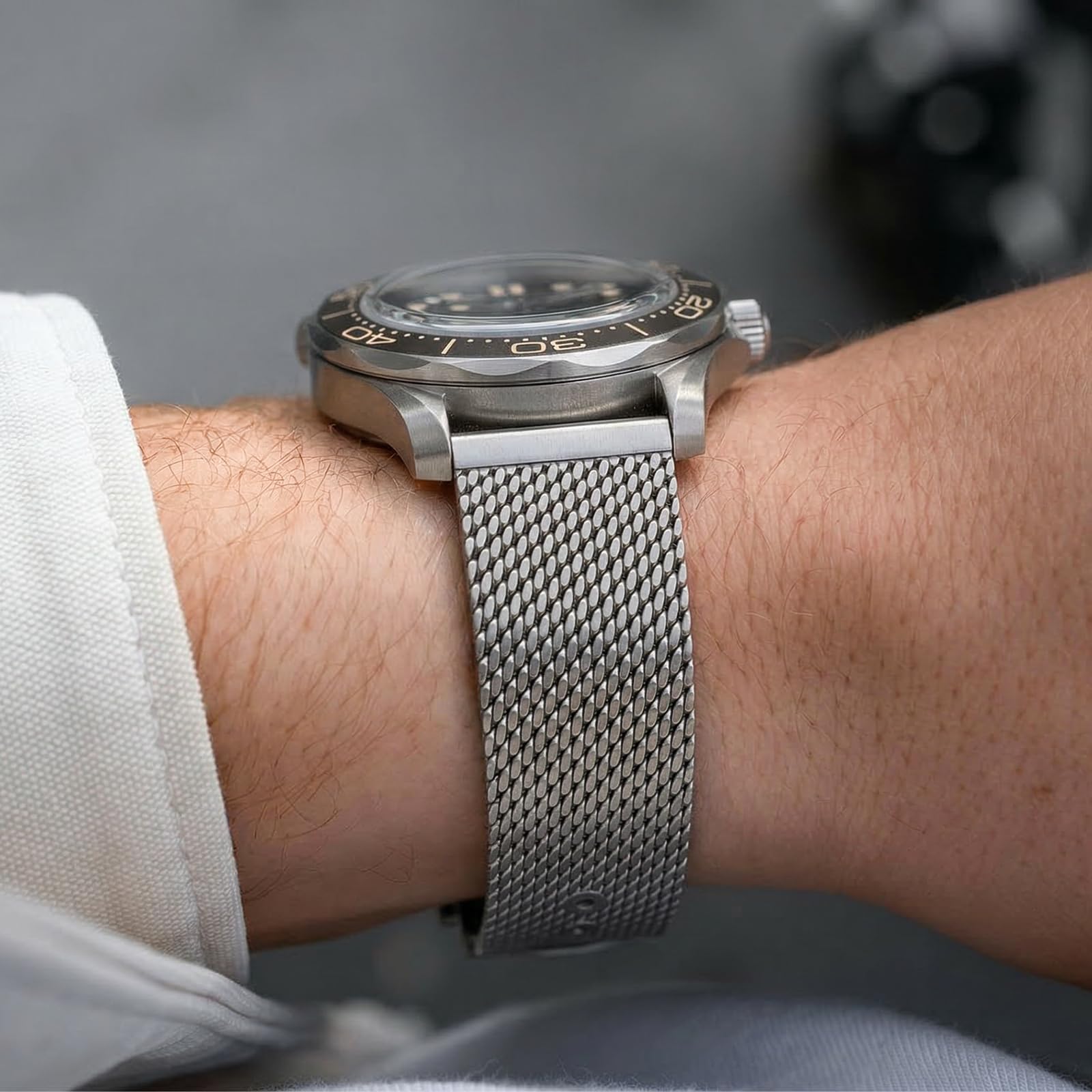 watchdives 20 mm pasek do zegarka z tytanu ze stali nierdzewnej, siateczkowy pasek dla mężczyzn, bransoletka z siateczki, pierwszorzędna, regulowana, tkane metalowe