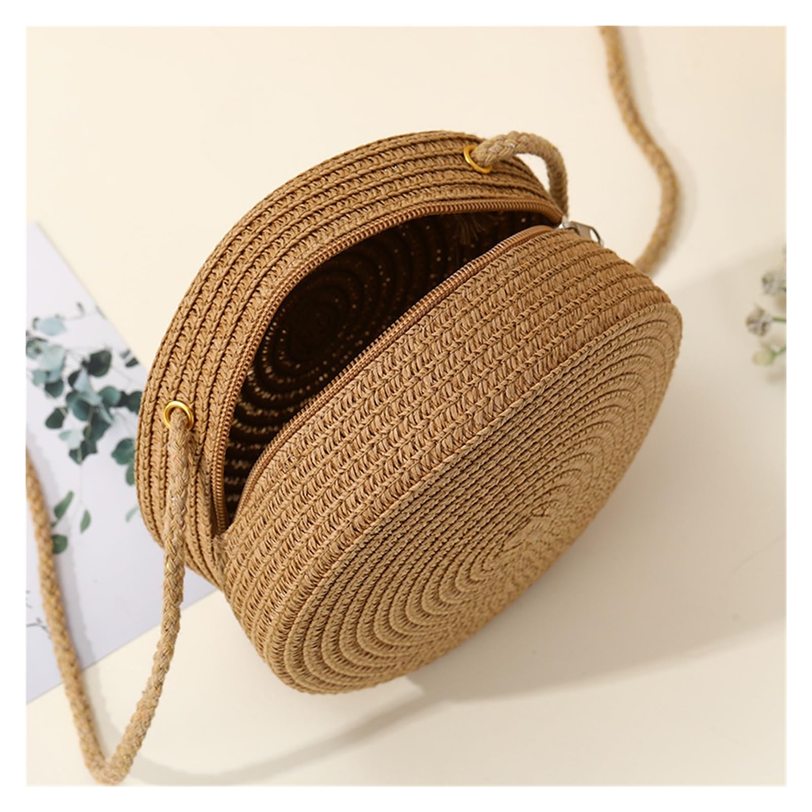 Borsa rotonda intrecciata in paglia 3 colori disponibili Tessuto rotondo da donna tessuto a mano