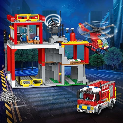 Miniatura 4 de MindBox City Fire Rescue - Juego de construcción con estación de bomberos, camión y helicóptero, 772 piezas de juguete para niños mayores de 8 años