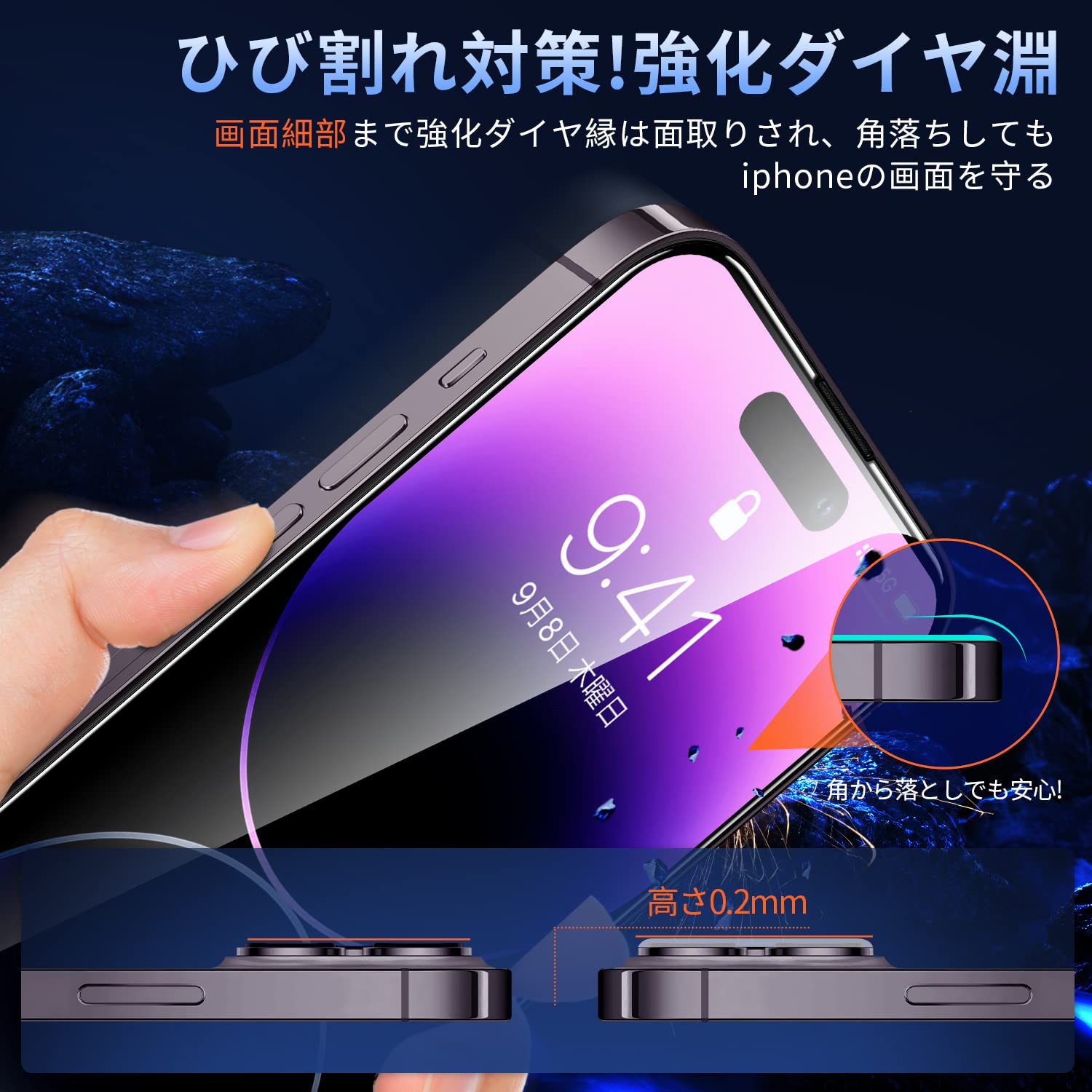 Amazon | Blackboom 対応 iPhone 14 Pro ガラスフィルム【2枚】＋