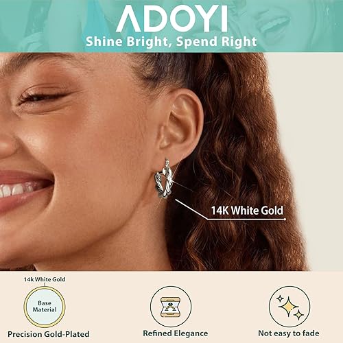 Miniatura 6 de Adoyi - Juego de aretes de oro para mujeres, aretes trenzados de oro, chapados en 14 quilates, para niñas, como regalo.