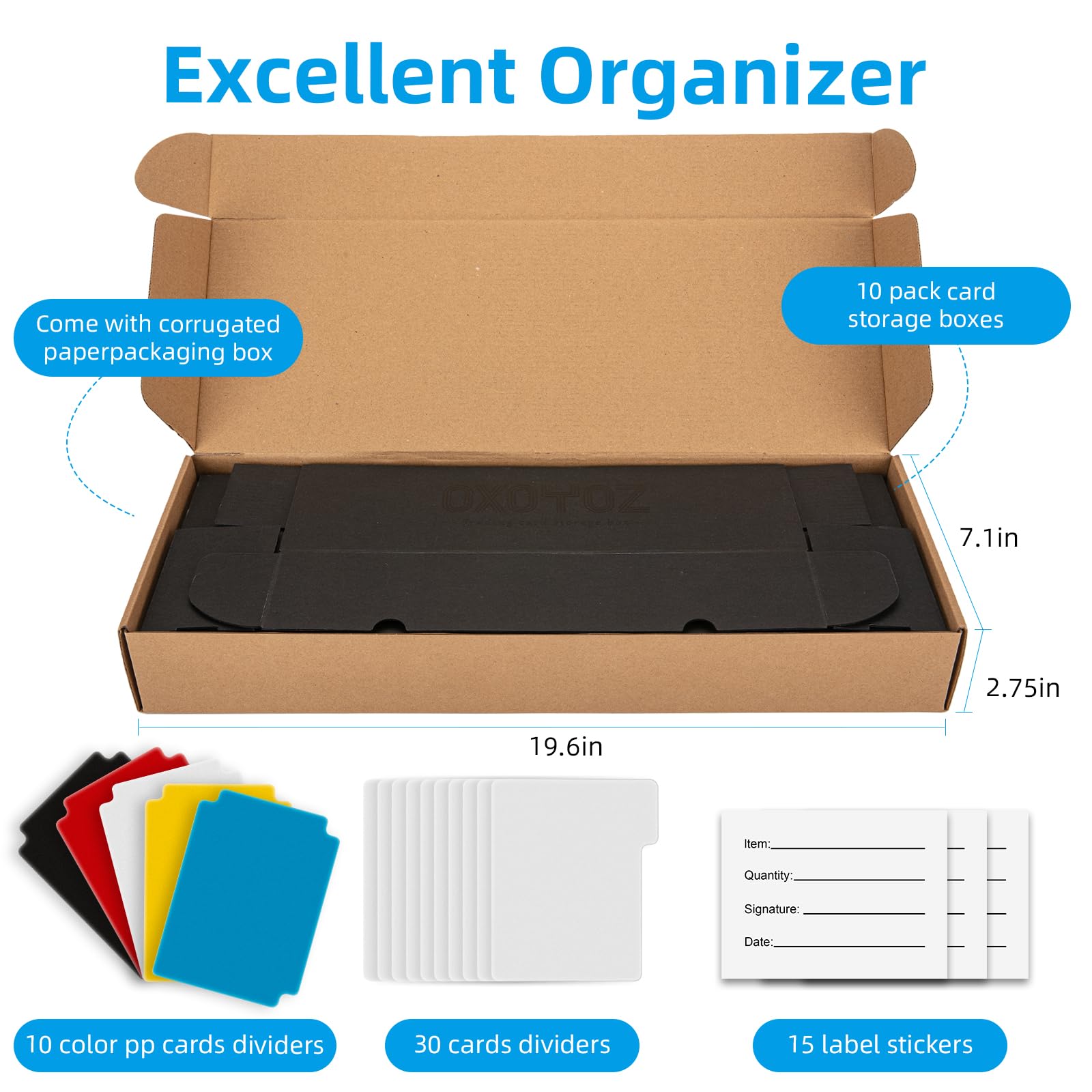 OXOYOZ Trading Card Storage Box 10 Pack, 10 Color Dividers 15 Label Stickers 30 Dividers, Card Box for Baseball Football Basketball Sports Cards,Card Holder for Mtg (10 Pack-Black-Horizontal, 13.0