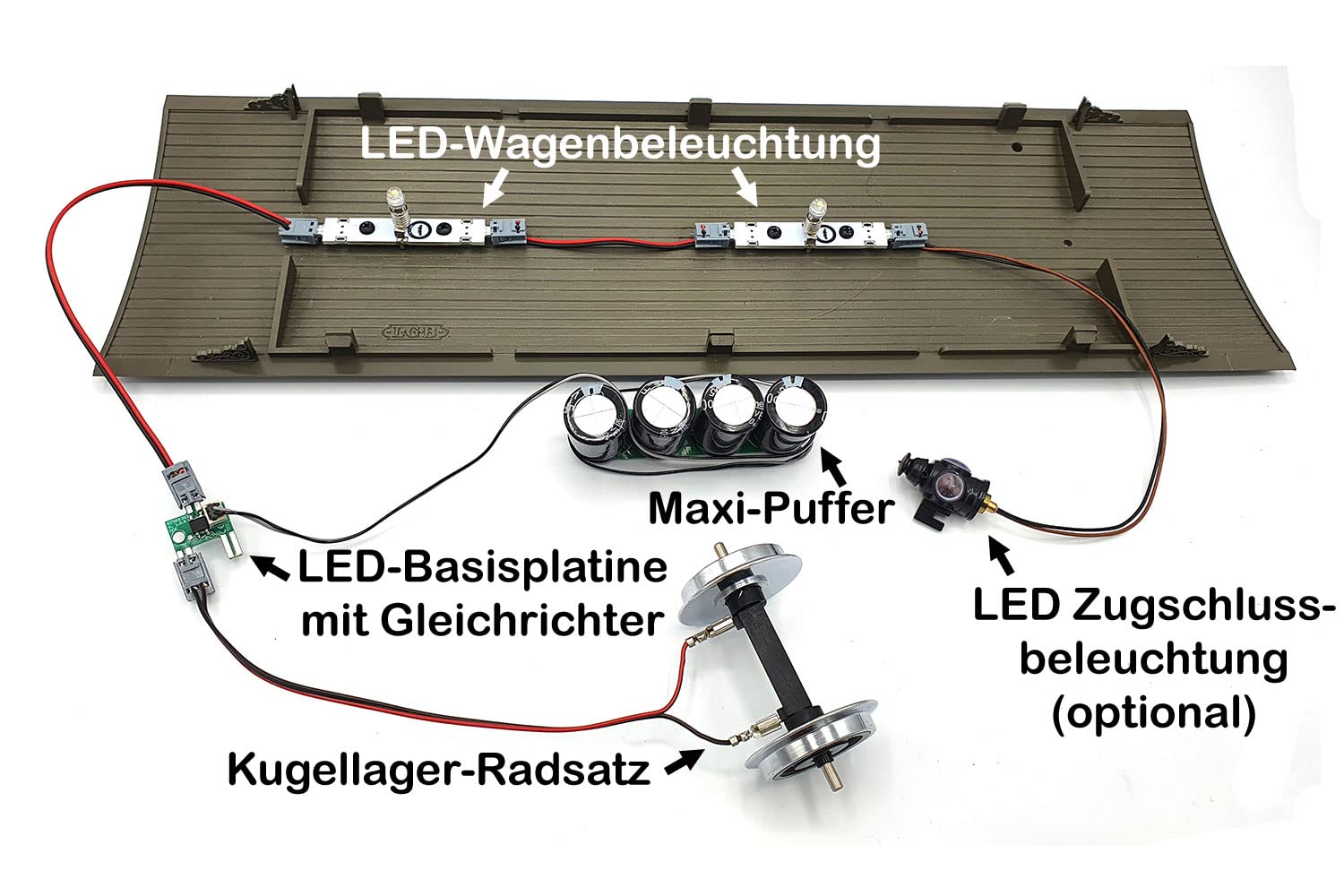 Radsatz 35 mm kugelgelagert stromführend aus Edelstahl - Integrierter Stromabnehmer - Wie 36165 - Gartenbahn Spur G Zubehör (4 Stück)