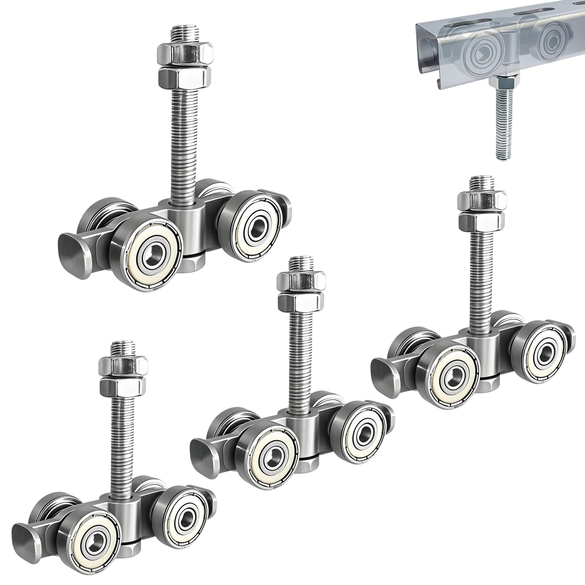 4PCS 4 Wheel Rolley Assembly， Silent Rollers Wheel for 1-5/8" Wide and All 1-5/8" or Taller unistrut Strut Channel to Mount Heavy Barn or Shed Sliding Doors