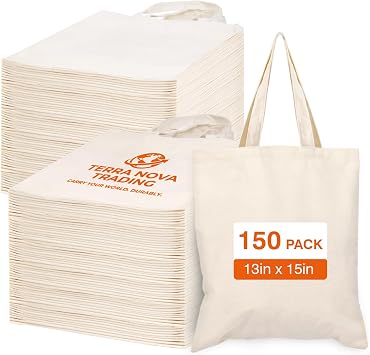 Lzerking Canvas Tote Bag Bulk 15 Pack, 10oz Medium Reusable Grocery Shopping Cloth Bags, 13x15 Inches Blank Tote Bags for Heat Transfer Vinyl, Sublimation, Painting