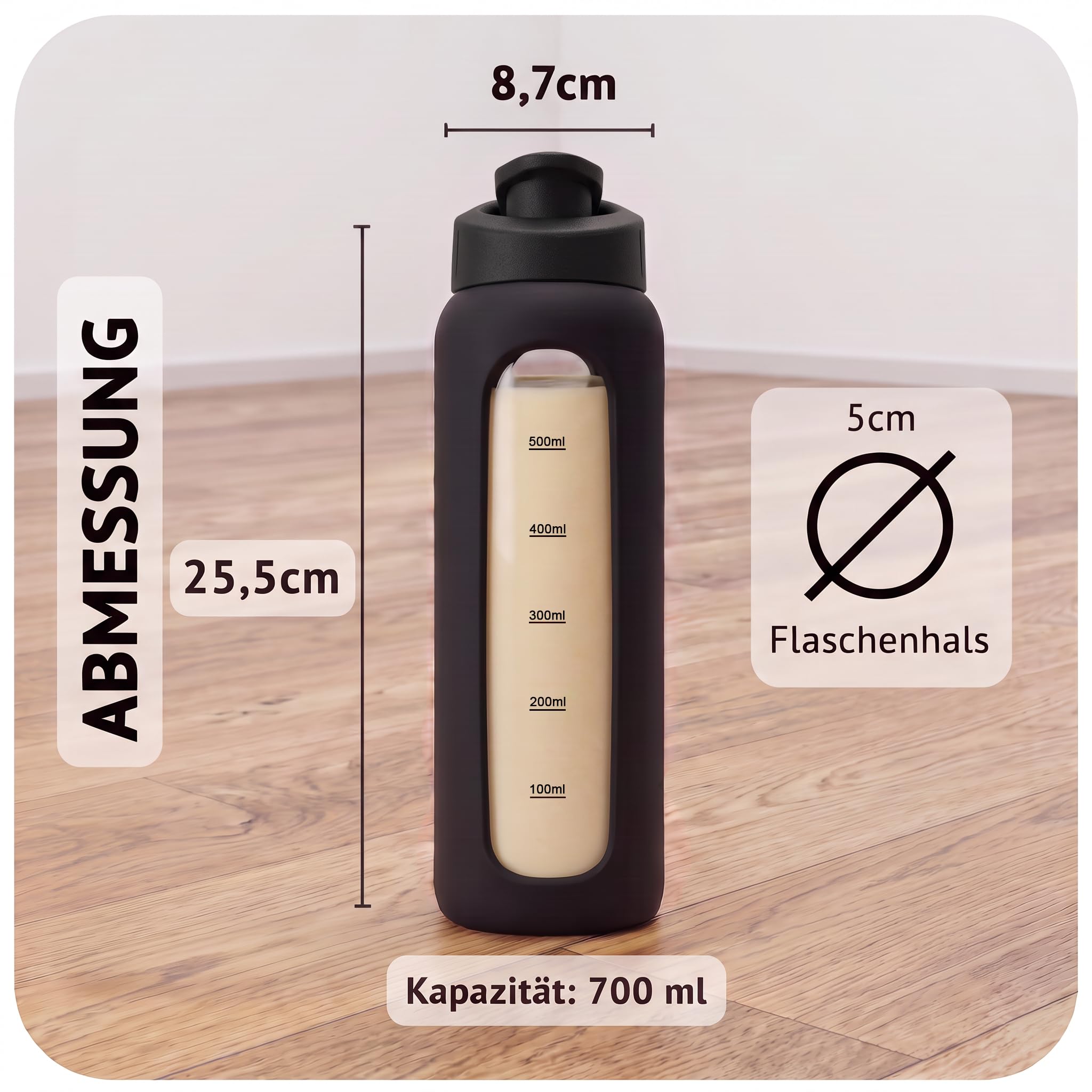 Fitness - 3er Bundle Proteinshaker aus Glas – Schwarz, Pastellgrün & Beige – BPA-frei, geschmacksneutral - mit Spiralball