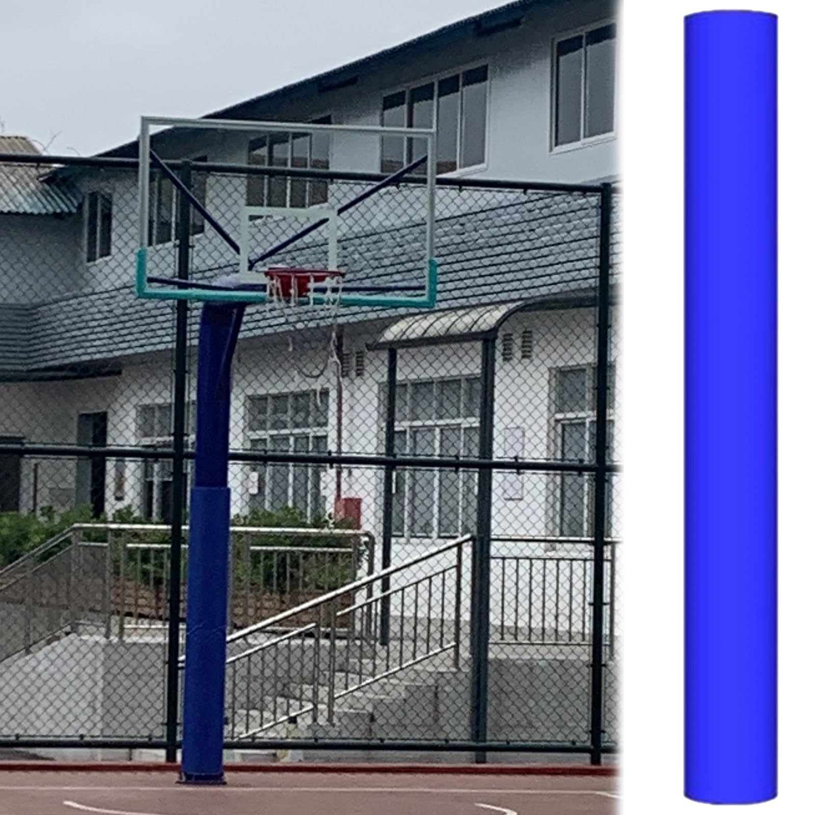 Lot de 1, 2, 3 ou 4 protections de bâtons de basket-ball bleues – Housses durables et résistantes aux chocs pour salle de sport, aire de jeux, parking et poteaux de sous-sol – Équipement de sécurité