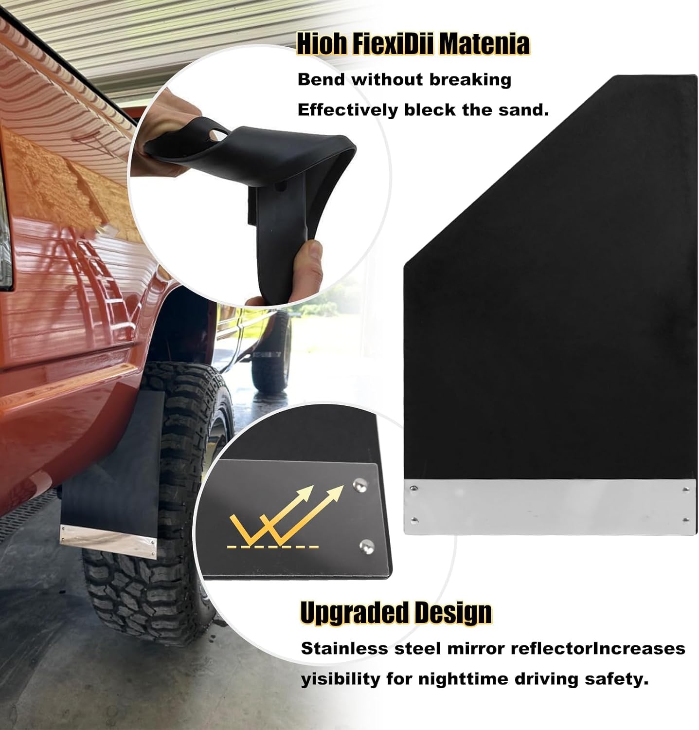 RULLINE 4-Pack Universal Car Fender Splash Guards with Reflective Night Safety Strips, Front & Rear Protection for Trucks, SUVs, Vans, and Cars