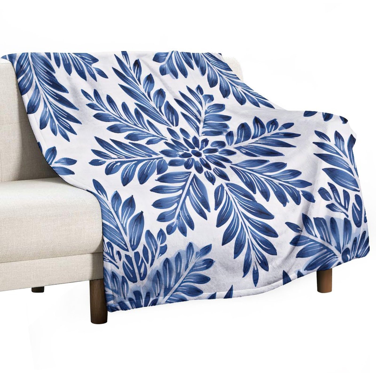 Couverture en maille quadrillée bleu indigo jeté de lit pelucheux 127x152