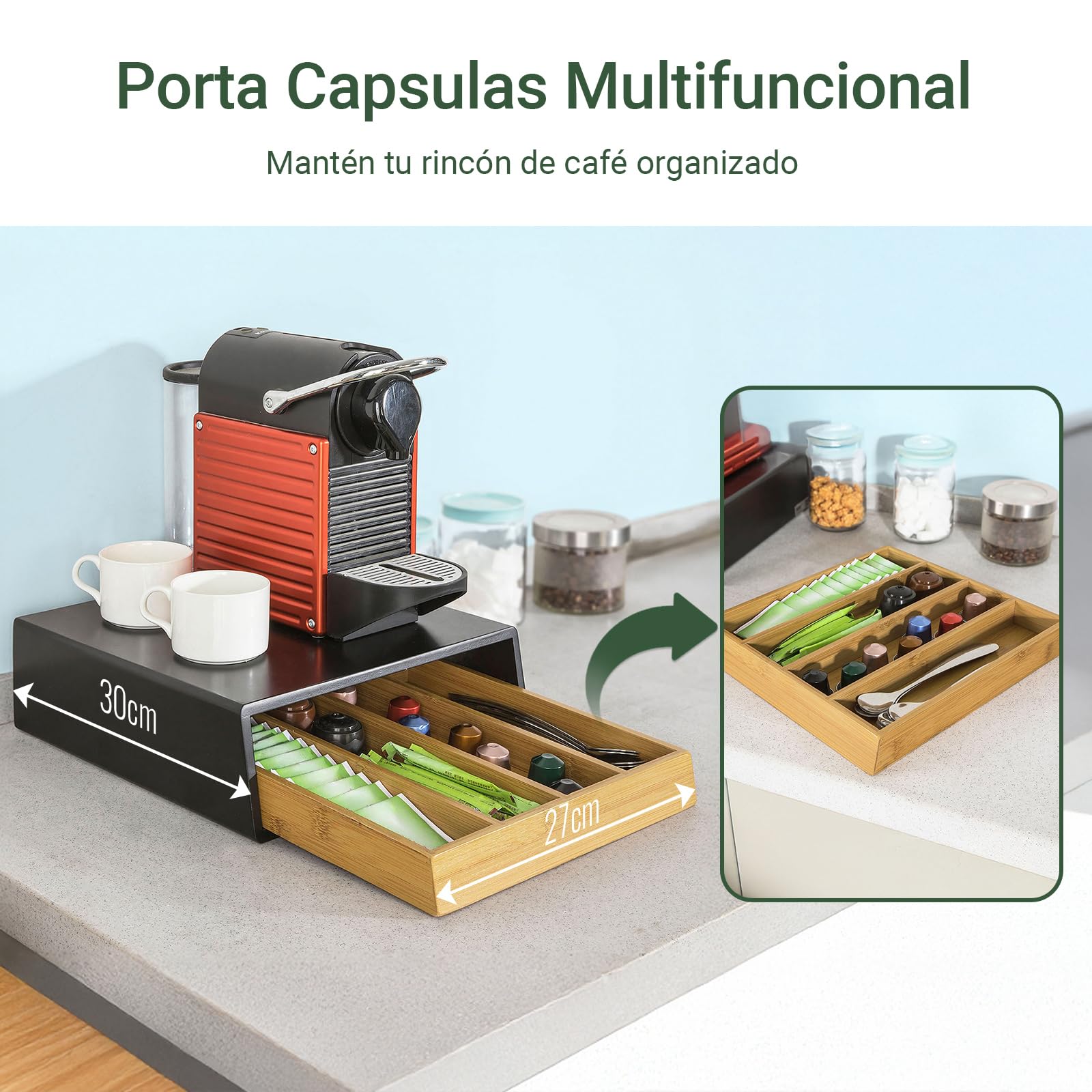 SoBuy Portacápsulas con 4 Compartimentos, Cajón & antideslizante, 30×10×31cm