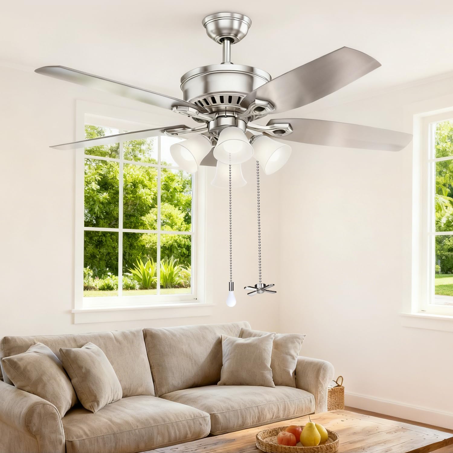Ceiling Fan Pull Chain Extender, 24-inch Extra Long with Decorative Frosted Glass Bulb and Fan Cord, Fit All Standard 3mm Diameter Ceiling Fans and Light Fixtures Factory Pull