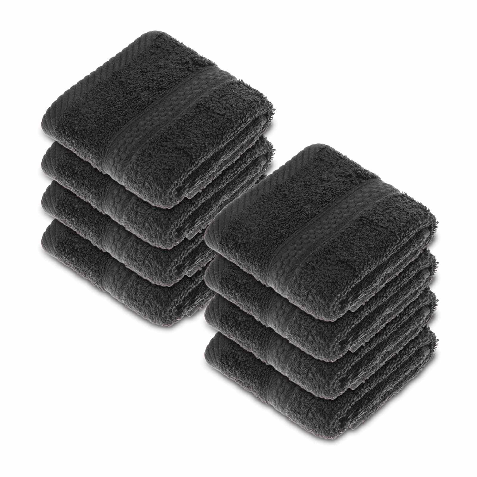 HOMESCAPES Black Turkish Cotton Set of 6 Face Cloths Flannel Super Soft Thick & Absorbent 500 GSM Towel Heavy Weight for everyday Luxury