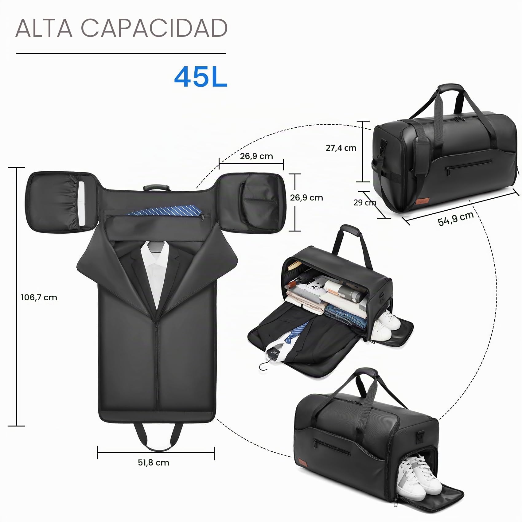 Moulyan - Bolsas de Lona para Ropa de Viaje, Bolsa de Transporte Convertible con Compartimento para Zapatos, Bolsa de Viaje Impermeable 3 en 1 con Correa para el Hombro para Hombres y Mujeres