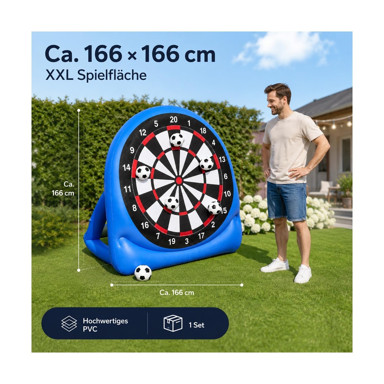 Aufblasbare Fußball-Dartscheibe XXL mit Haftbällen, PVC Zielscheibe für Garten