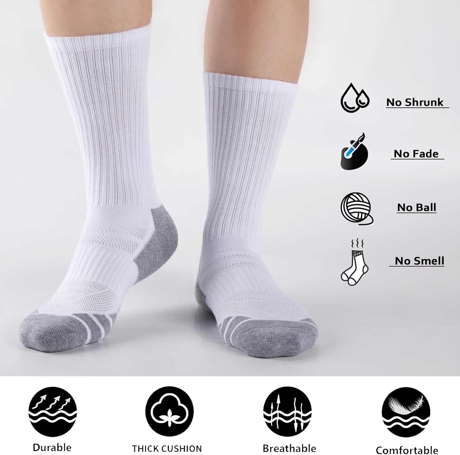 COOPLUS Mens Performance Crew Socks, Heavy Cushion Athletic Durable Work Socks for Men (5 Pairs) - Image 2