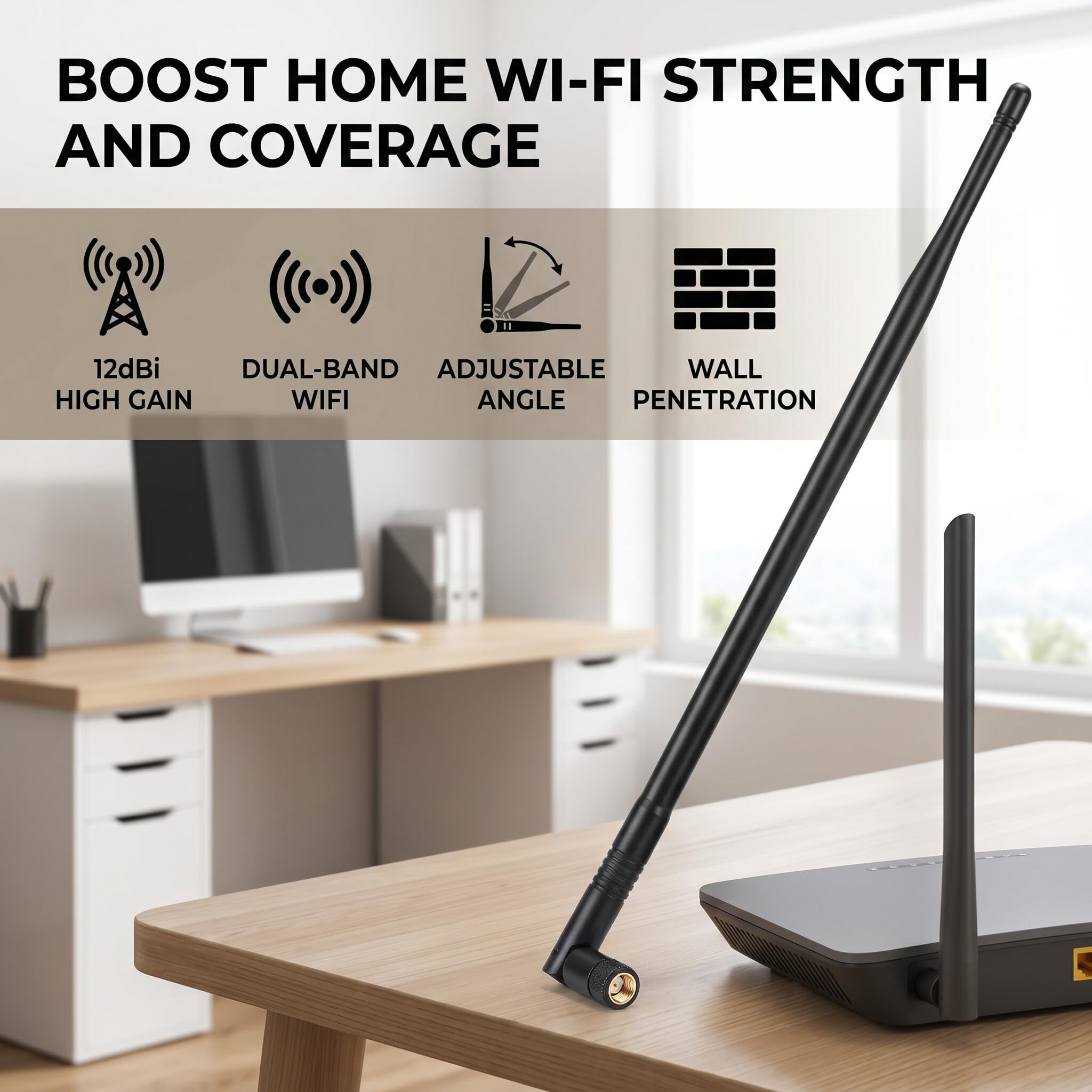 Antenne WiFi double bande 12 DBI 2,4 GHz 5 GHz à gain élevé avec connecteur RPSMA sans fil WiFi Antenne Extender