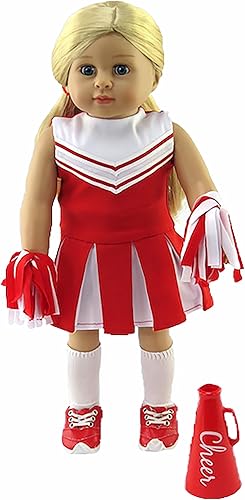 Miniatura 3 de Animadora roja con zapatos y accesorios, 6 piezas para muñecas de 18 pulgadas, calidad premium y diseño de moda, ropa de muñecas