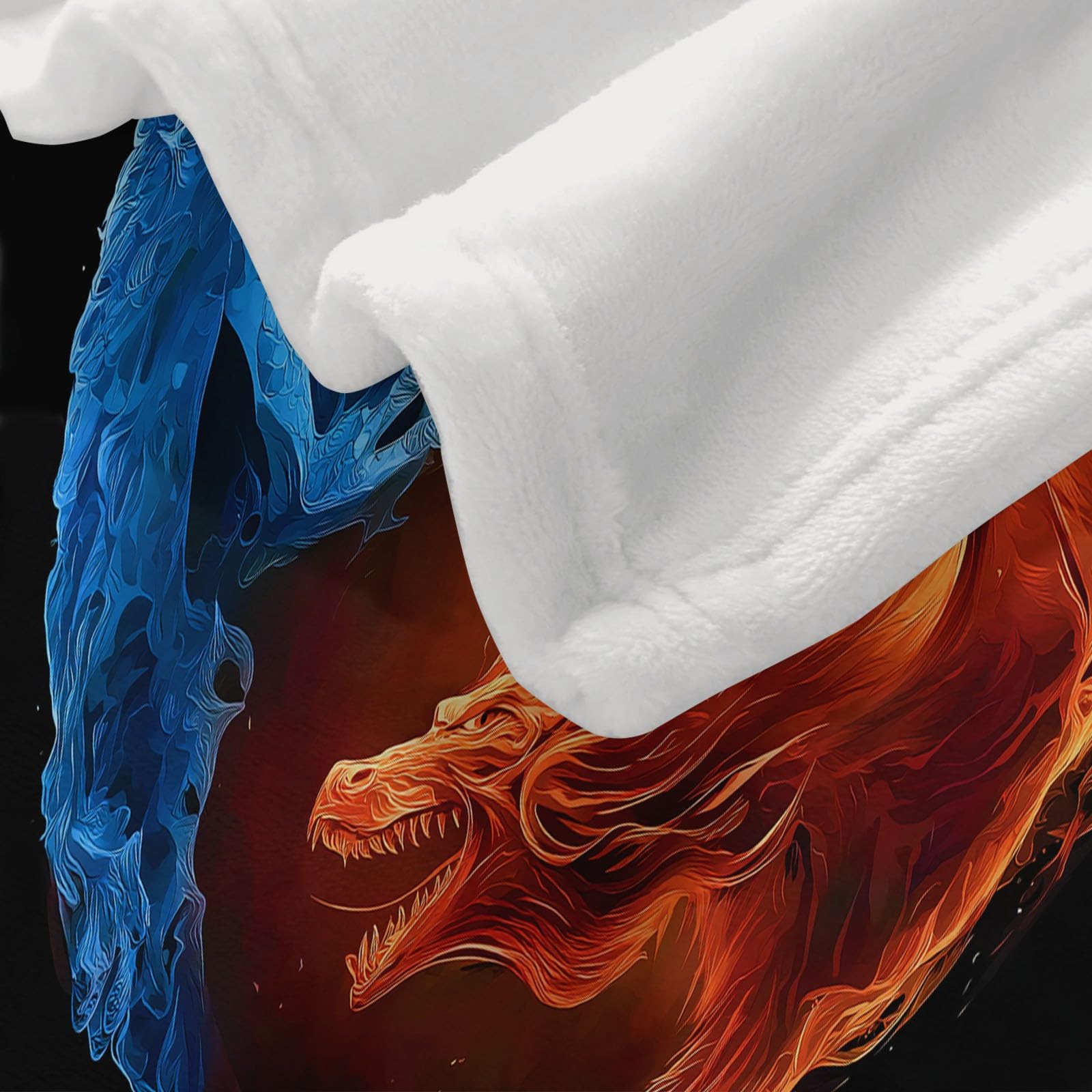 Koc polarowy, koc flanelowy z symbolem zwierzęcia Dragon Yin Yang, narzuta na sofę polarową, koc na łóżko 2-osobowe, gruby i ciepły pled wysokiej jakości, 220 x 240 cm, czarny