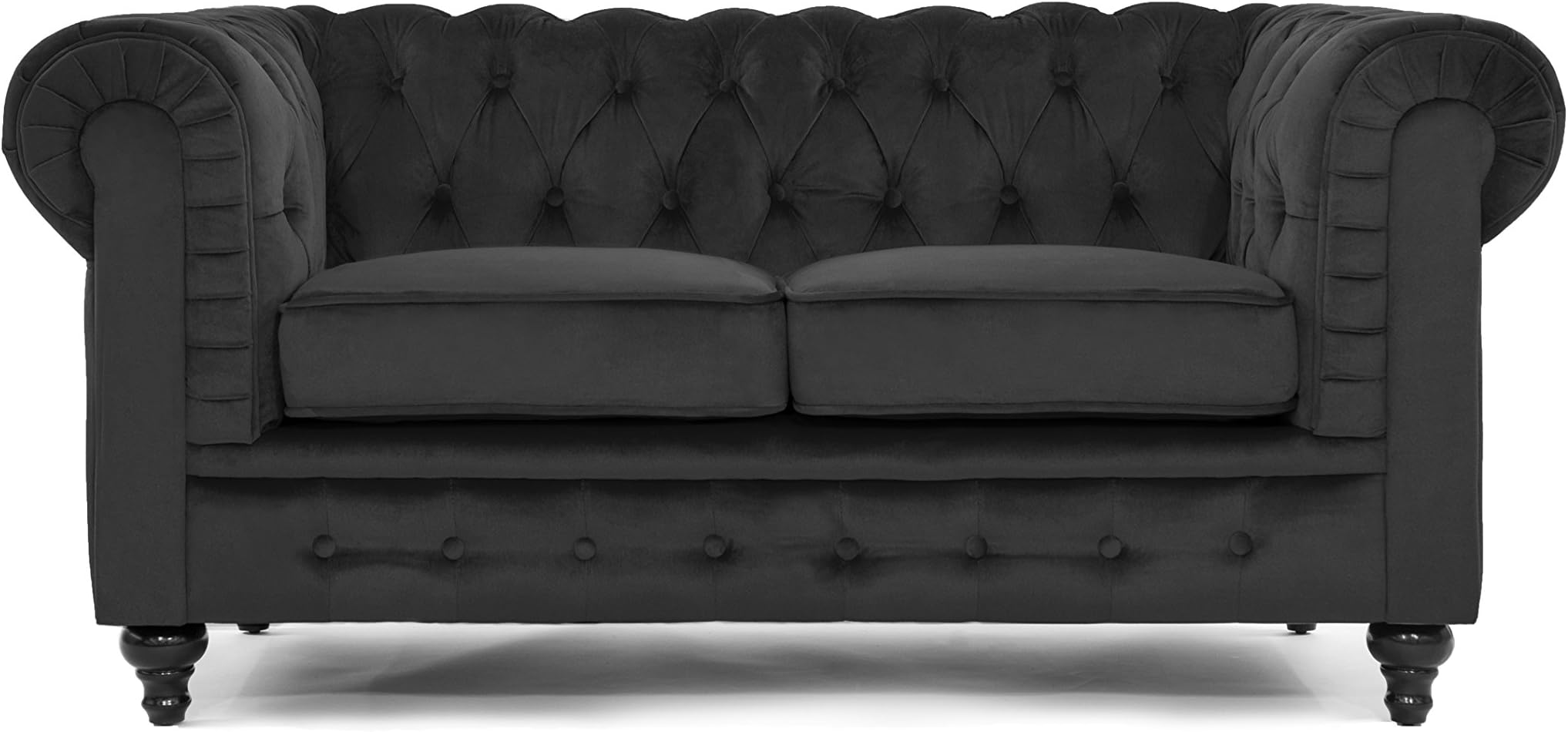 Moderne Living Classic Scroll Arm Chesterfield Style Loveseat with Tufted (Black)