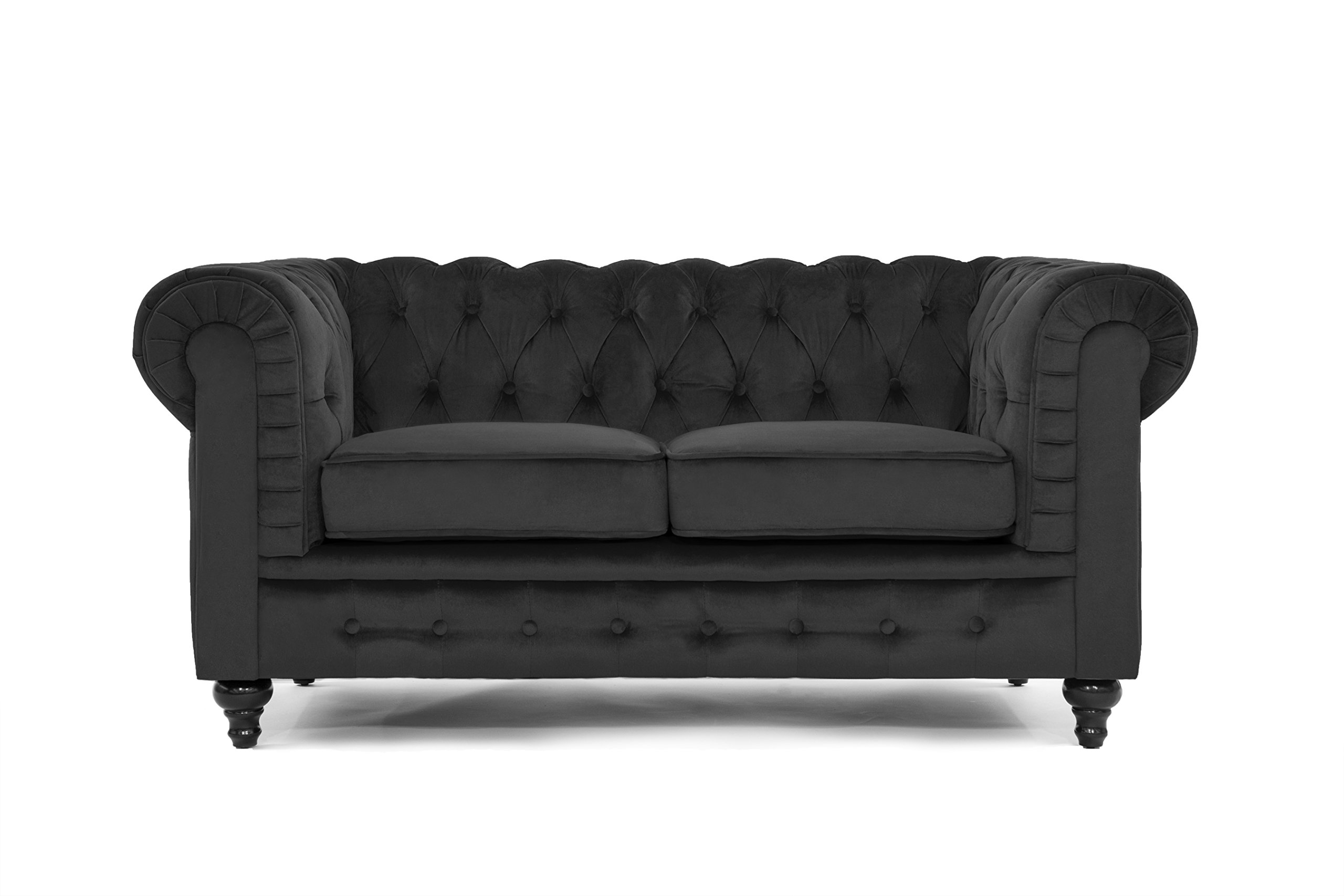 Moderne Living Classic Scroll Arm Chesterfield Style Loveseat with Tufted (Black)