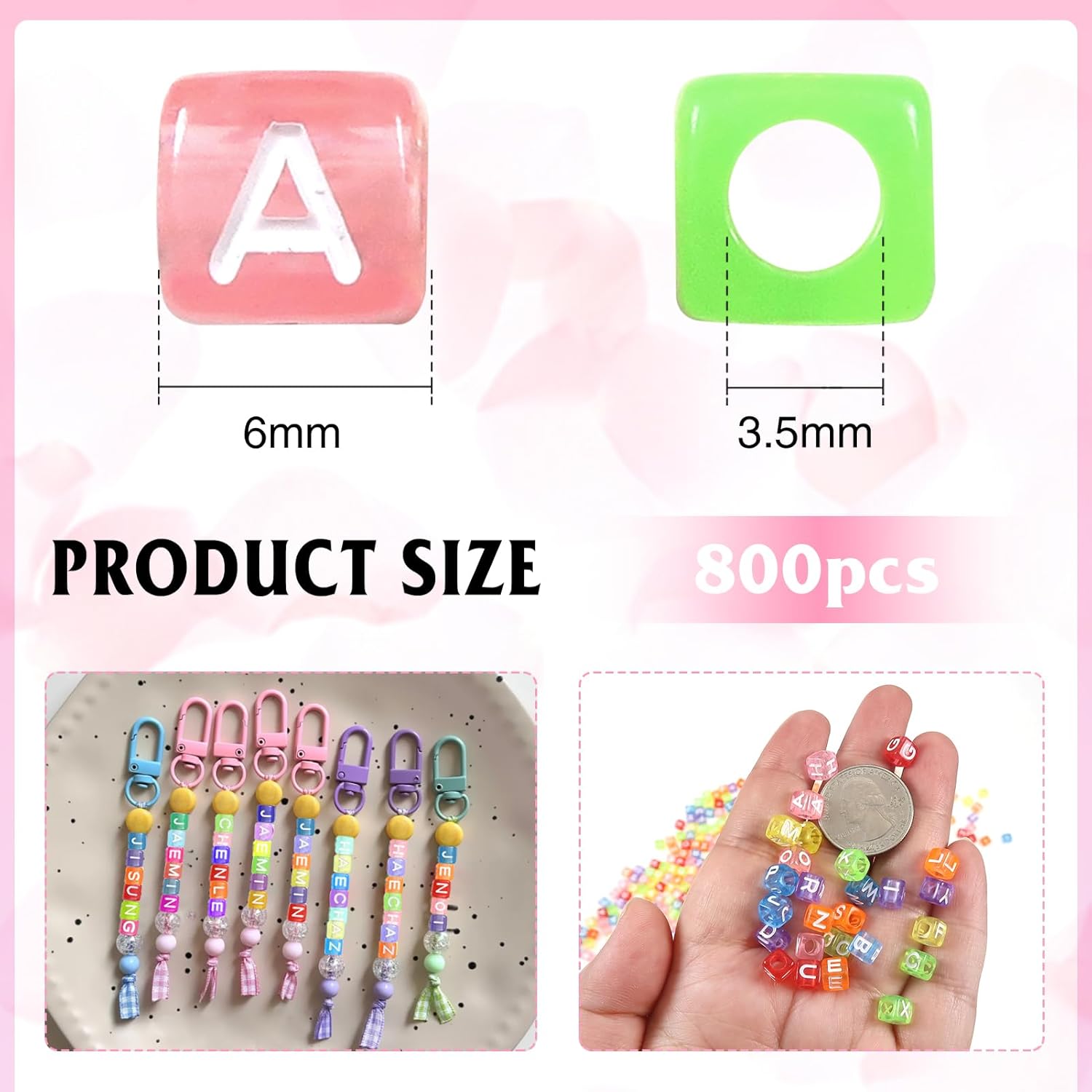 TOAOB 800pcs Letter Beads Transparent Acrylic Alphabet Beads Letter A to Z Cube Beads 6mm for DIY Jewelry Making Bracelets Necklaces Key Chains - Image 2