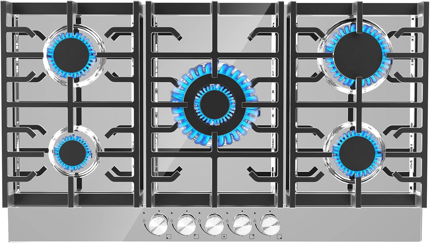 Davivy 34 inch Gas Cooktop,5 Burner Gas Stove Top,Built in Stainless Steel Gas Cooktop - NG/LPG Convertible,Dual Fuel,Thermocouple Protection,Easy to Install,CSA Certified,36004 BTU