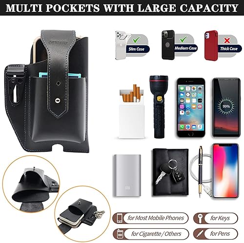 Miniatura 4 de Funda de cuero para teléfono celular para hombres, soporte para cinturón de teléfono celular para hombres, funda de cuero para cinturón de hombre,