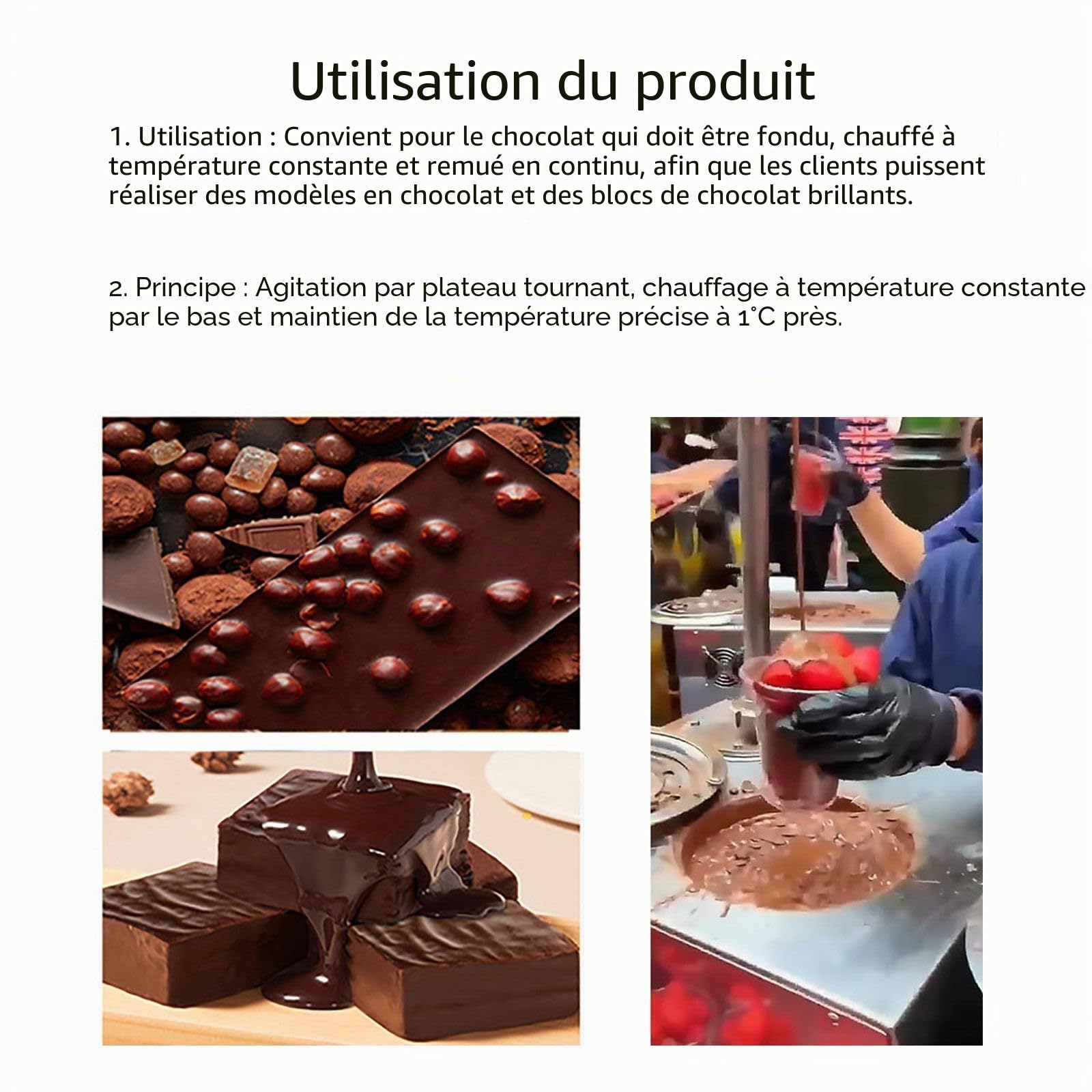 Tempéreuse à Chocolat Commerciale avec Distributeur Automatique et Table Vibrante, Fondoir en Acier Inoxydable pour Fontaine, Enrobage de Fraises, Barres et Desserts,8kg