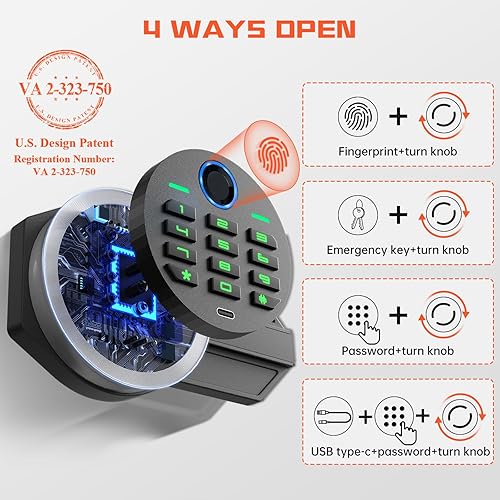 Miniatura 2 de Caja de seguridad para el hogar extra grande de 6.0 pies cúbicos a prueba de fuego e impermeable, caja de seguridad biométrica para el hogar