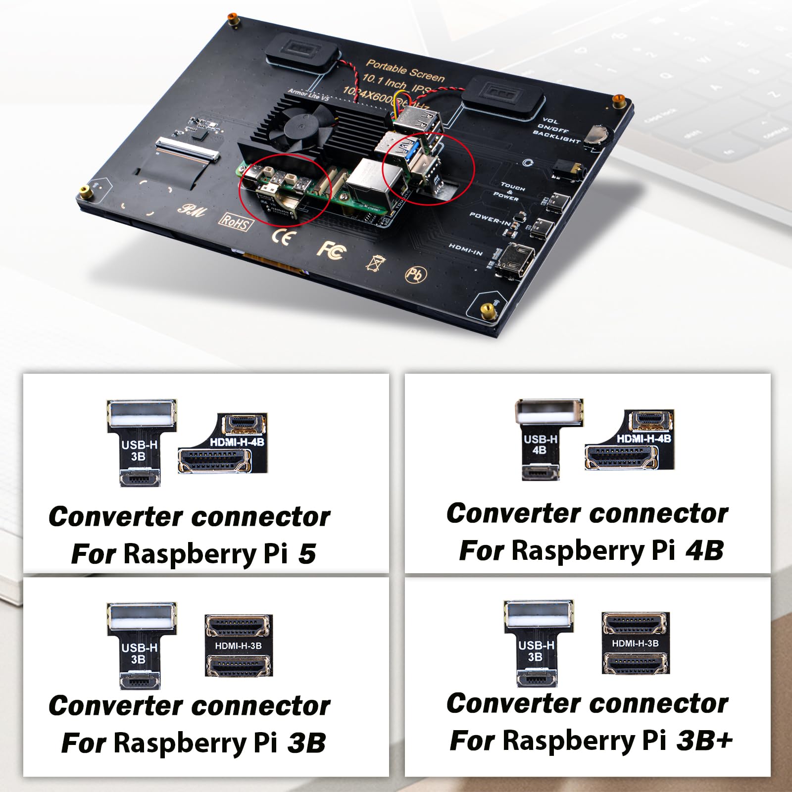 GeeekPi Touchscreen Capacitivo 10,1 Pollici per Raspberry Pi, Monitor HDMI IPS 1024 x 600 LCD con Altoparlanti Doppio per Pi 5/4B/3B+/3B