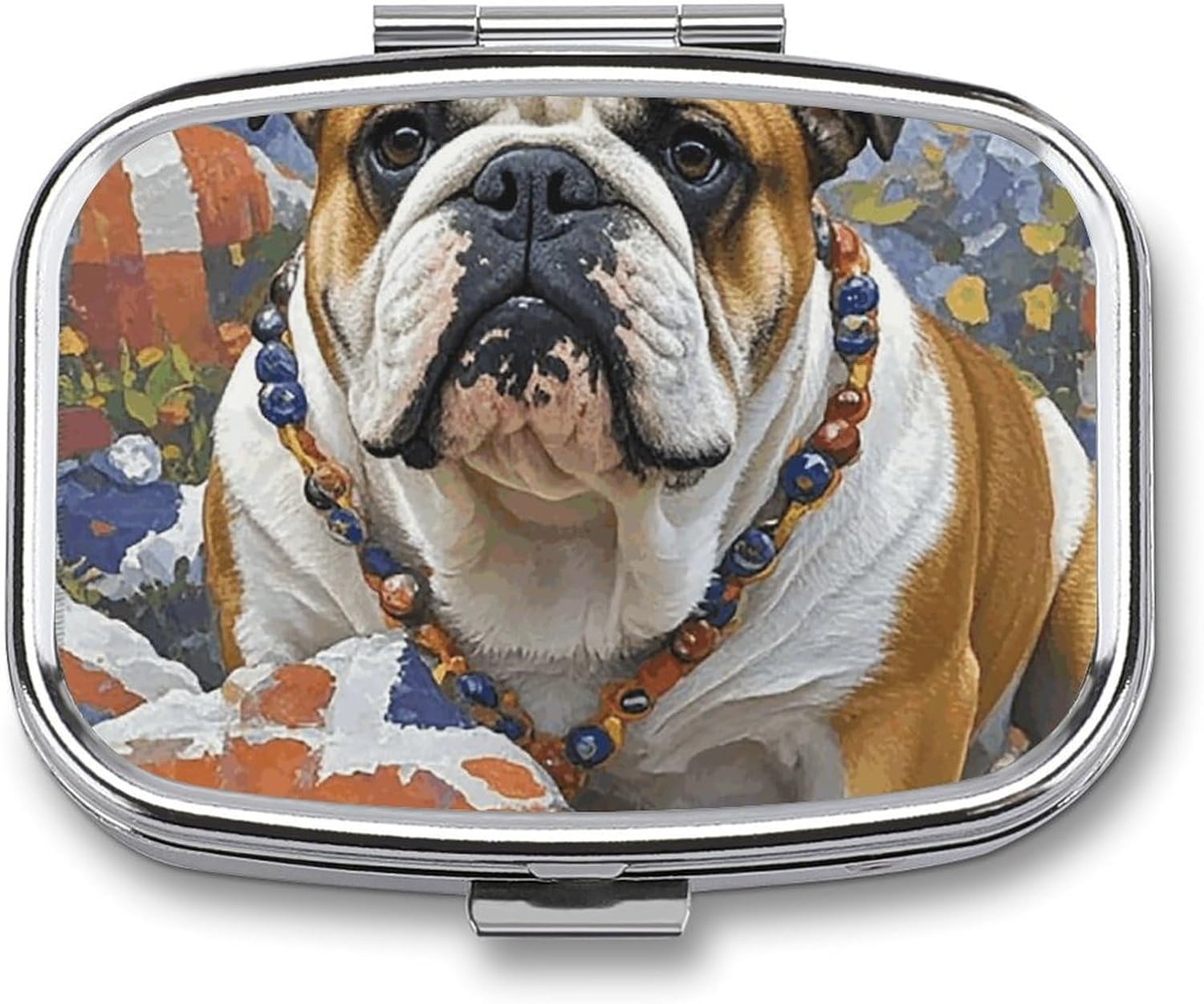 English-Bulldog Square Pill Case, Metal Pill Organizer