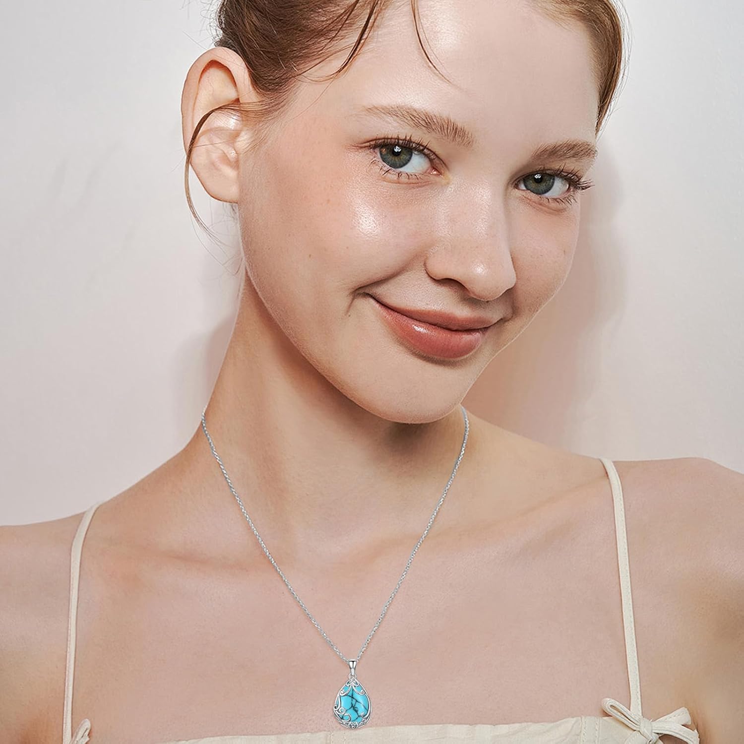 Teardrop Necklace 925 Sterling Silver Filigree Gemstone Pendant Necklace Fine Jewelry Birthday Valentine's Day Gifts for Women Her Mom - Image 3