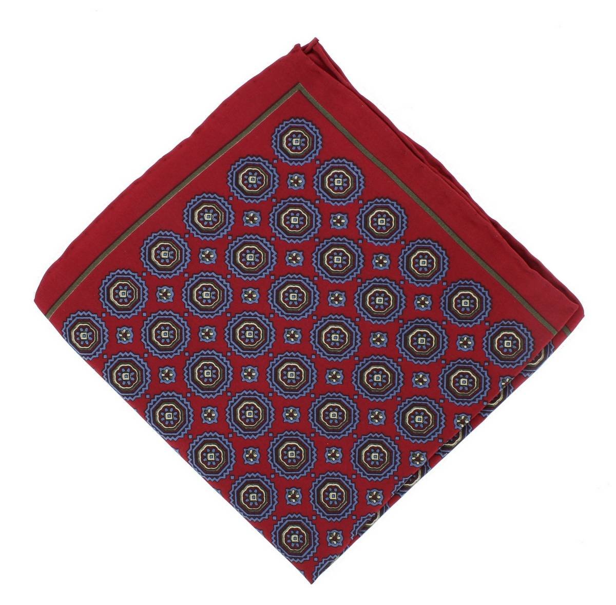 Michelsons Of London Men's Red Vintage Medallion Silk Pocket Square