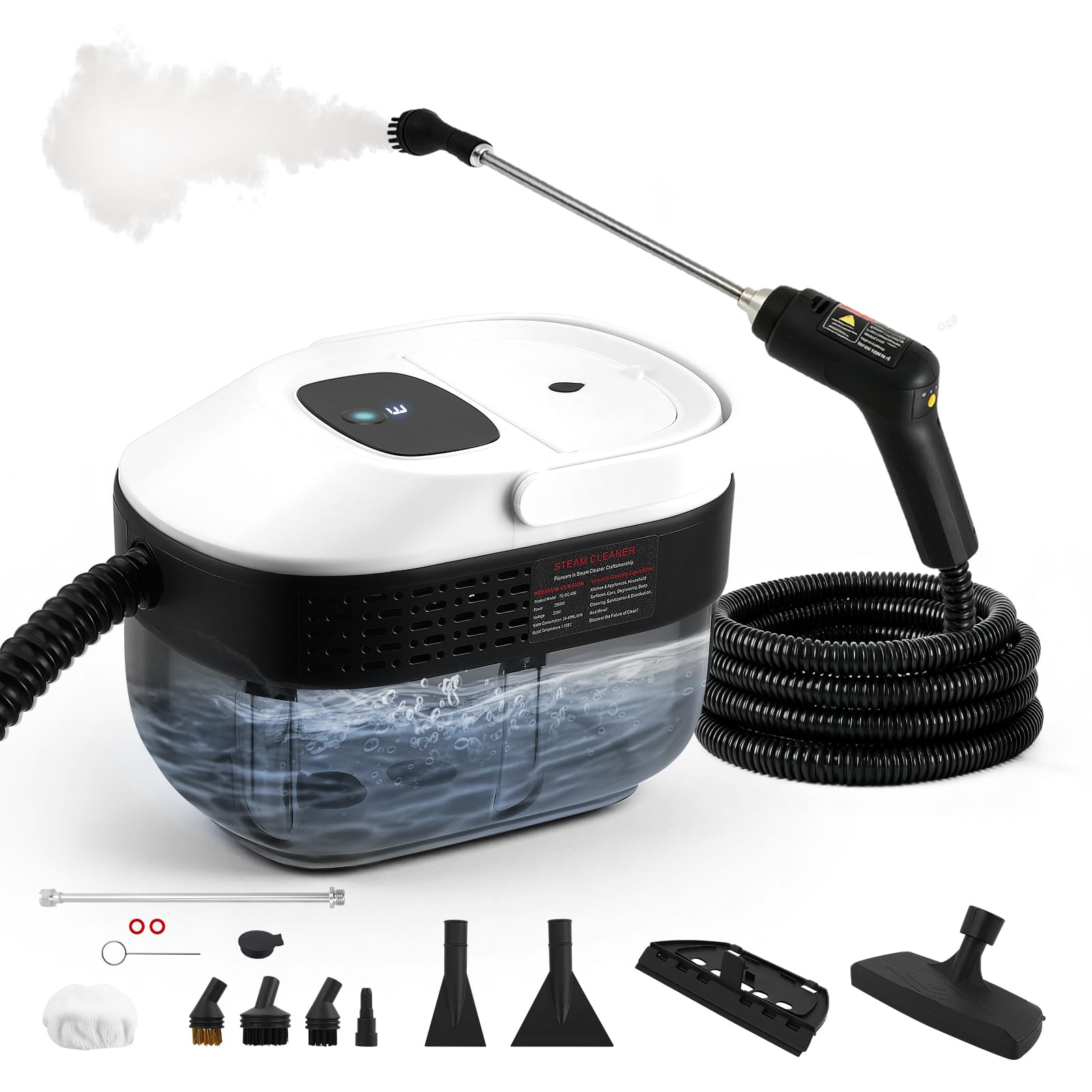 Trsaow Handheld Steam Cleaner 2500 W, 1.6L Tank 6 Brush Heads, 3 Bar Portable Steam Cleaner with 3 Adjustable Speeds Steam cleaners for the home multi purpose, for windows, range hoods, fabrics
