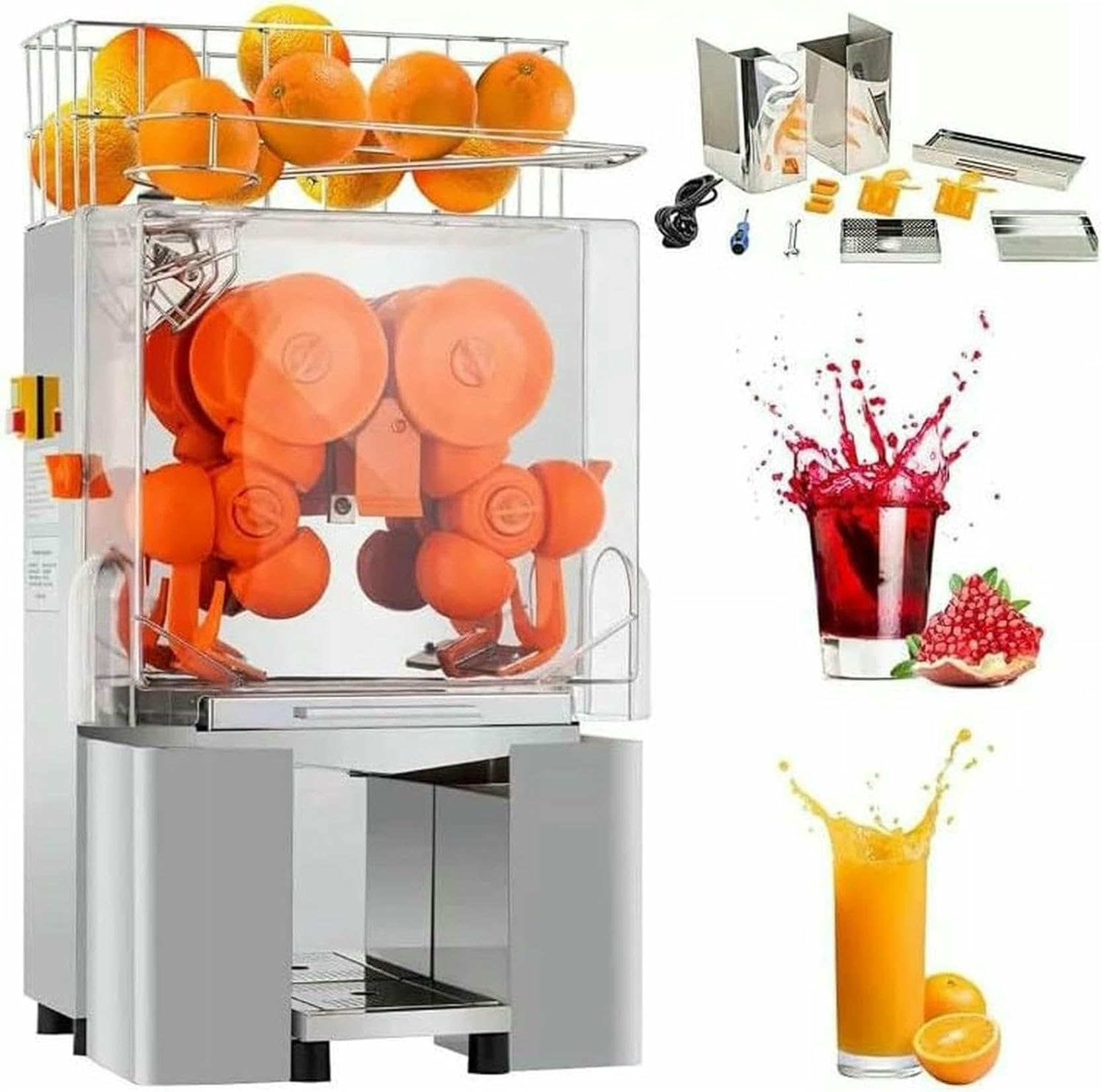 Exprimidor de Naranjas Comercial de 120 W (22-30 Piezas/min) - para Naranjas, zumos, cítricos y pomelos de 4 a 8 cm, Extractor automático de Zumo de masticación Lenta