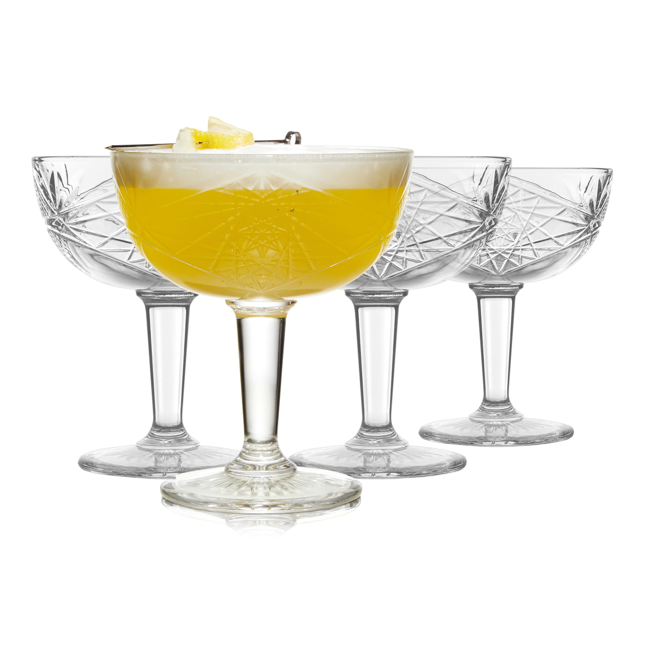 Libbey Hobstar Champagne Coupes , Timeless Bar Glasses, Dishwasher Safe Cocktail Glasses Set of 4 for Beverages, Mixed Drinks and More