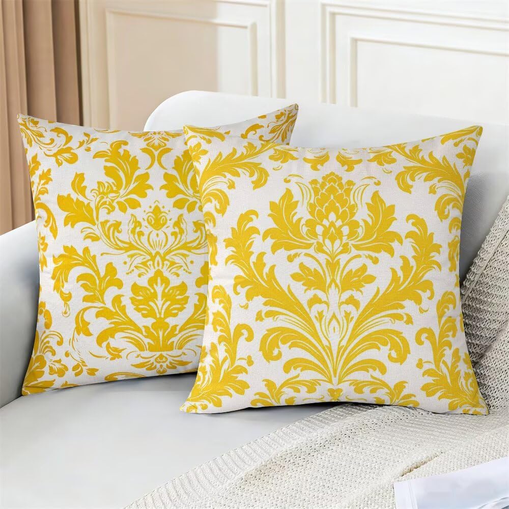 Federe Cuscini da Esterno Impermeabili 65x65 Oro Copri Cuscini per Divano Floreale Federa Cuscino Astratto Decorativi Copricuscini per Divano Giardino Patio Soggiorno Copricuscino Set di 2 (IU379)