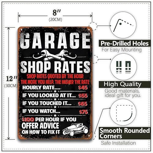 Letreros de garaje vintage para taller mecánico, letreros de metal de hojalata rústica, decoración de pared, accesorios de garaje, regalos para