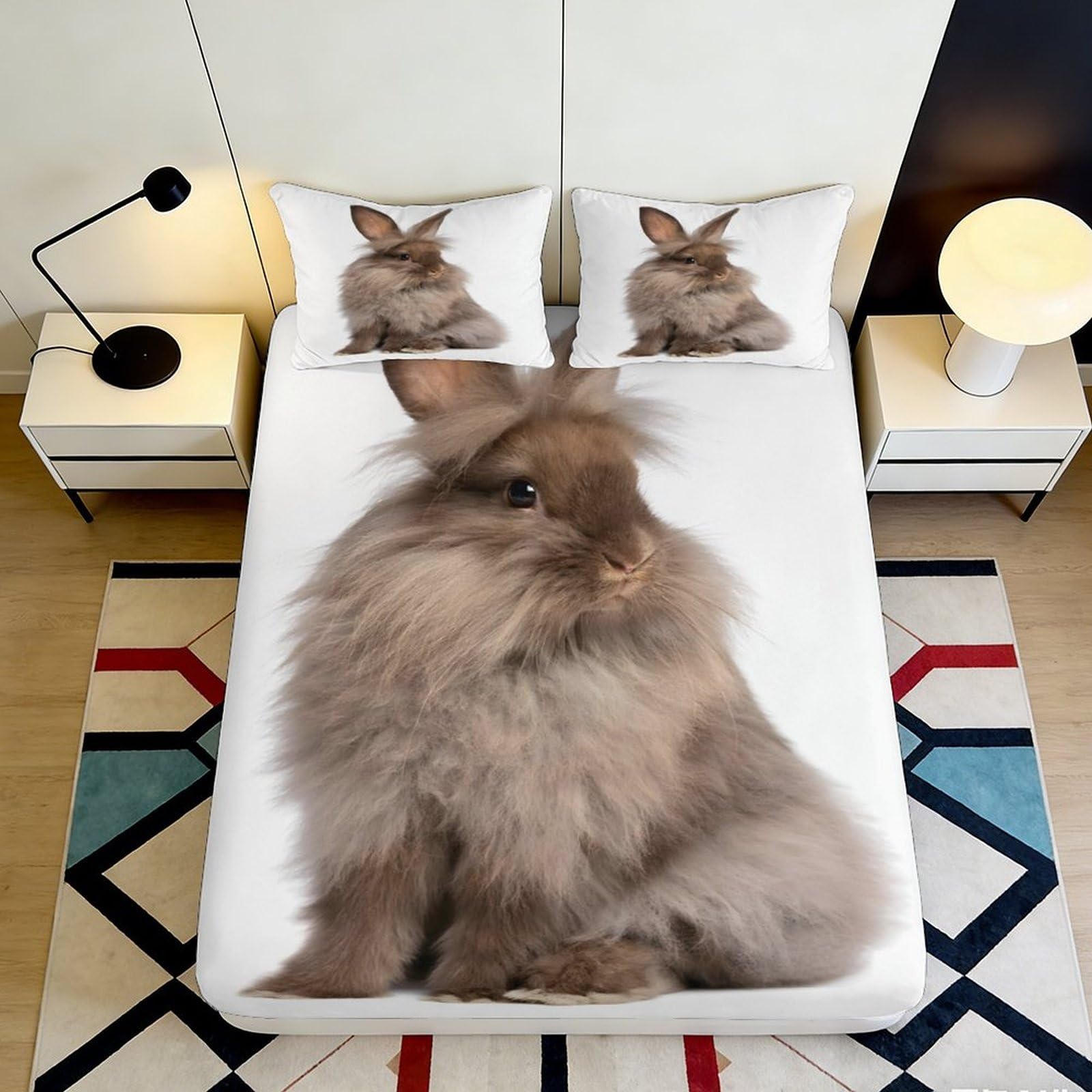 Pnayamiorkfel Style-10 3D Printed Fluffy Bunny Fitted Sheet Microfiber Soft Breathable Rabbit Bed Cover For Bedroom Dorm Mattress Protection Decor 90X200x25cm