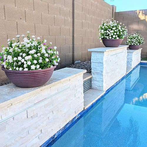 Miniatura 5 de URSTOUD 10 flores artificiales, vegetación artificial artificial, resistente a los rayos UV, no se decolora, plantas de plástico sintético para